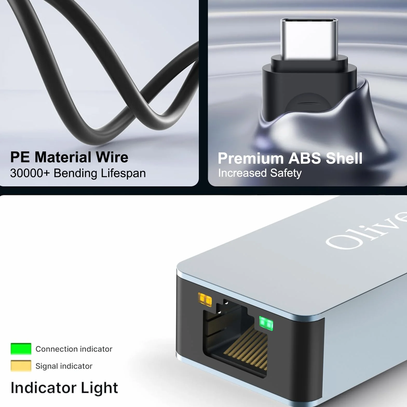 Oliveria 2.5G USB LAN Adapter, 2-W-1 USB-C Ethernet Przewodowy adapter sieciowy 100/1000/2500Mbps LAN Adapter do iPad, iPhone, MacBook, Tablet