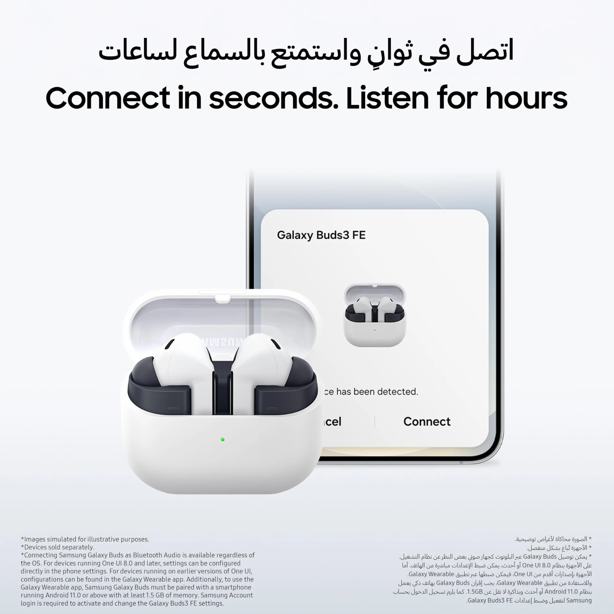 Samsung Galaxy Buds3 FE bezprzewodowe słuchawki douszne, czarne, konstrukcja ostrza, zrównoważony dźwięk, dźwięk 360, aktywna redukcja szumów i wyraźne połączenie (wersja ZEA)