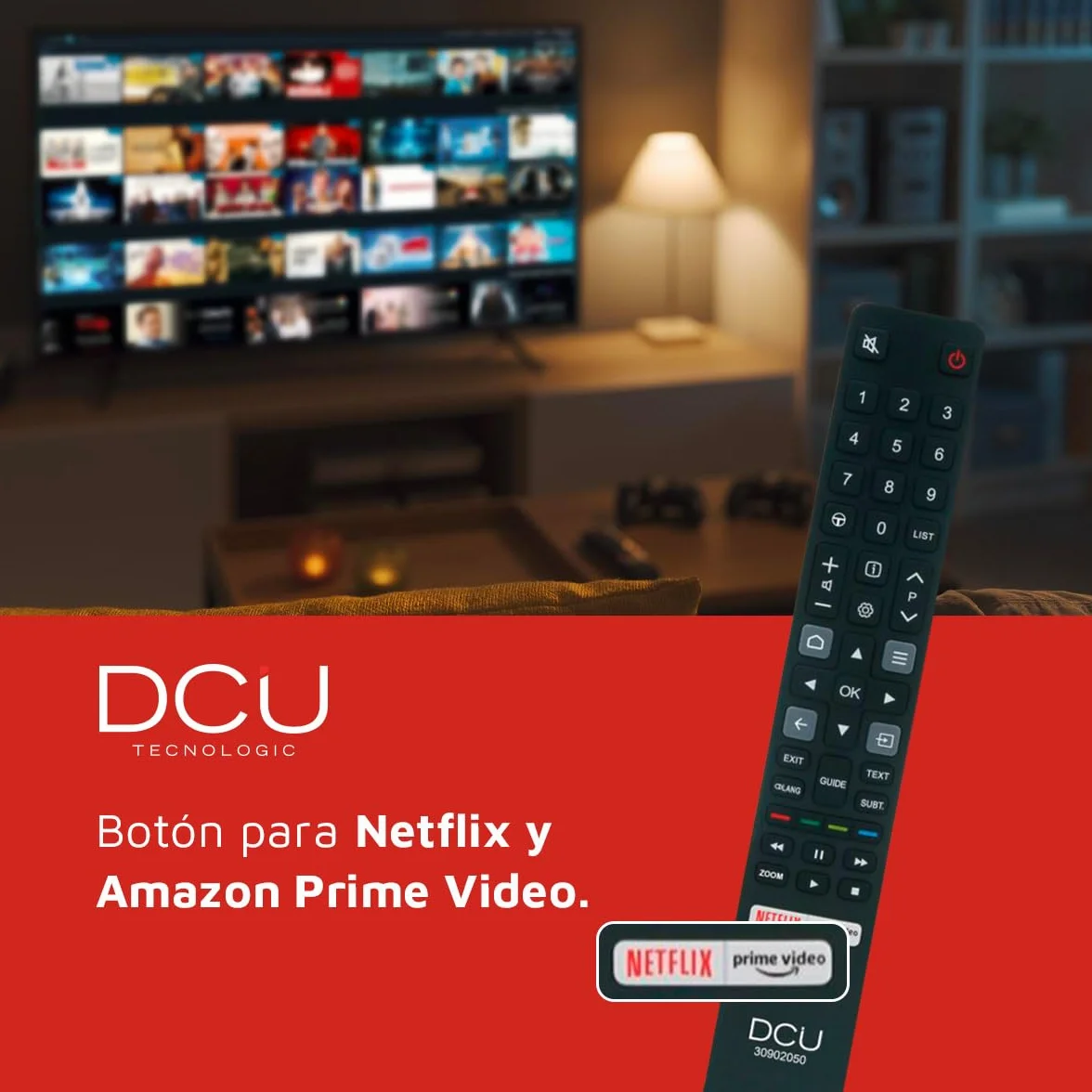 DCU Tecnologic | Pilot TV, Pilot do telewizorów TCL Zawiera przyciski do Netflix, Prime Video, kolor czarny