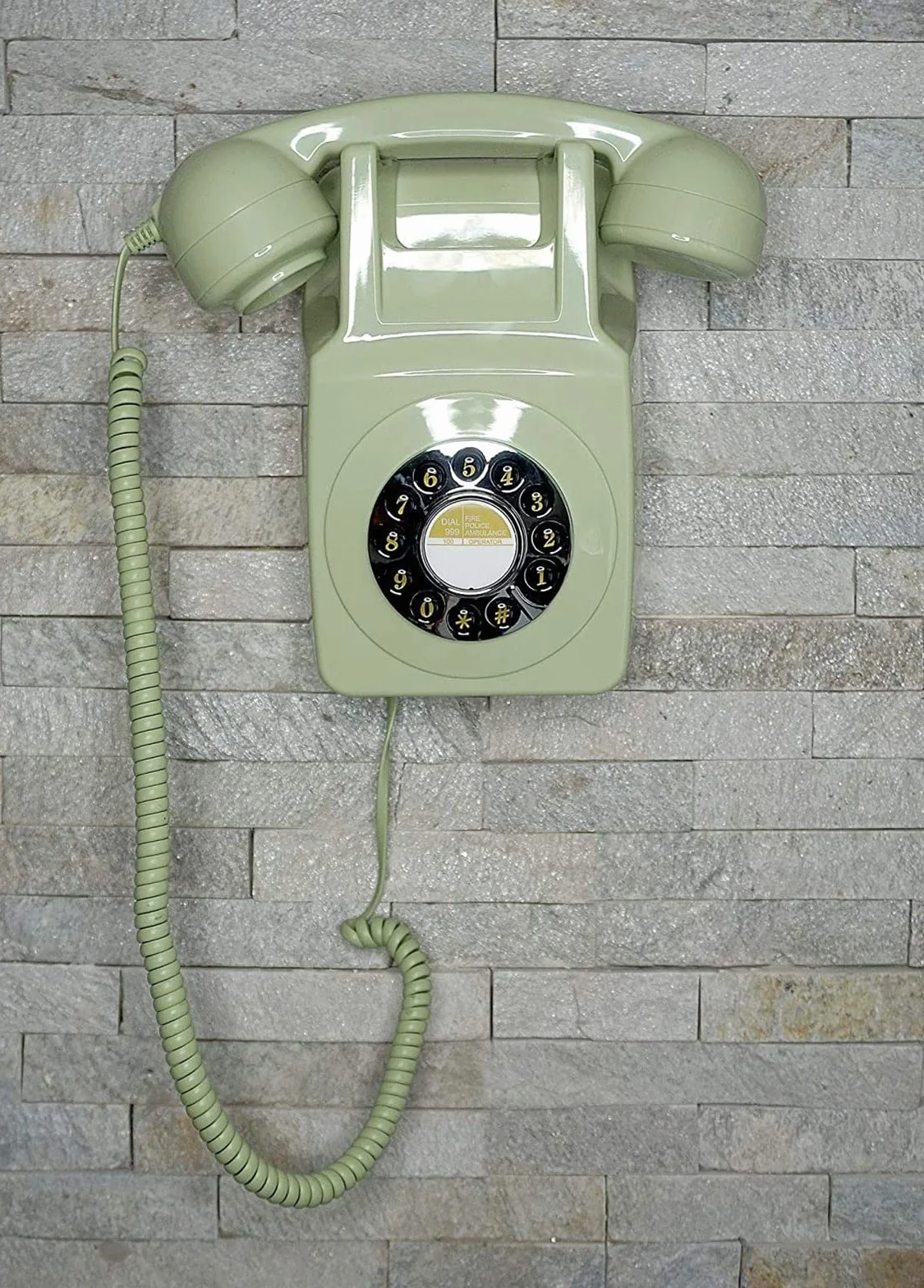 telefon ścienny telefon stacjonarny, retro telefon stacjonarny z przyciskami, kręcony kabel, autentyczny dzwonek, telefon stacjonarny do domu, telefon domowy do biura, te(C)