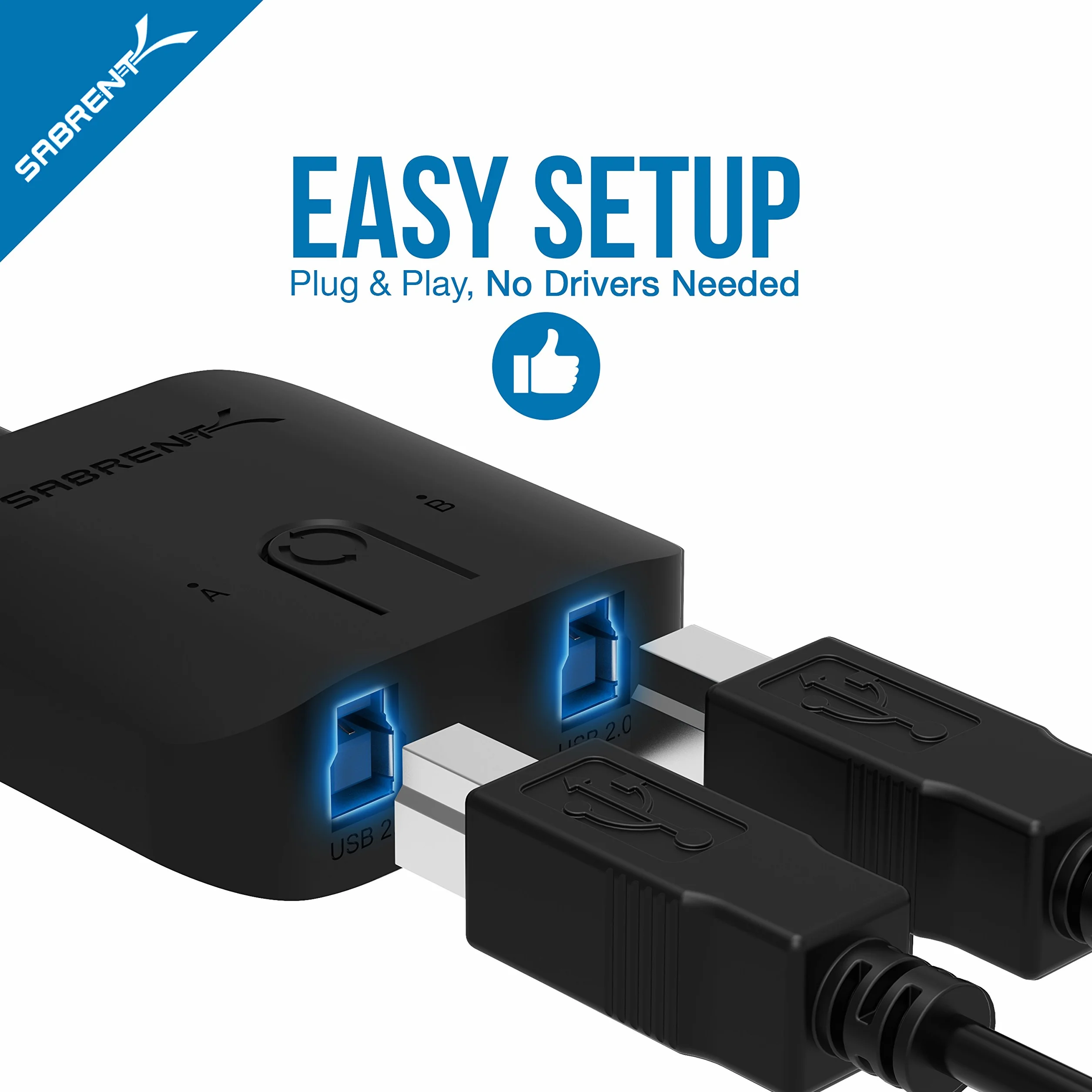 SABRENT Przełącznik USB 3.2, 2 w 1 out, rozgałęźnik peryferyjny, przełącznik dzielenia się USB, adapter rozdzielający do komputera, drukarki, skanera, myszy, klawiatury, wskaźników urządzeń LED
