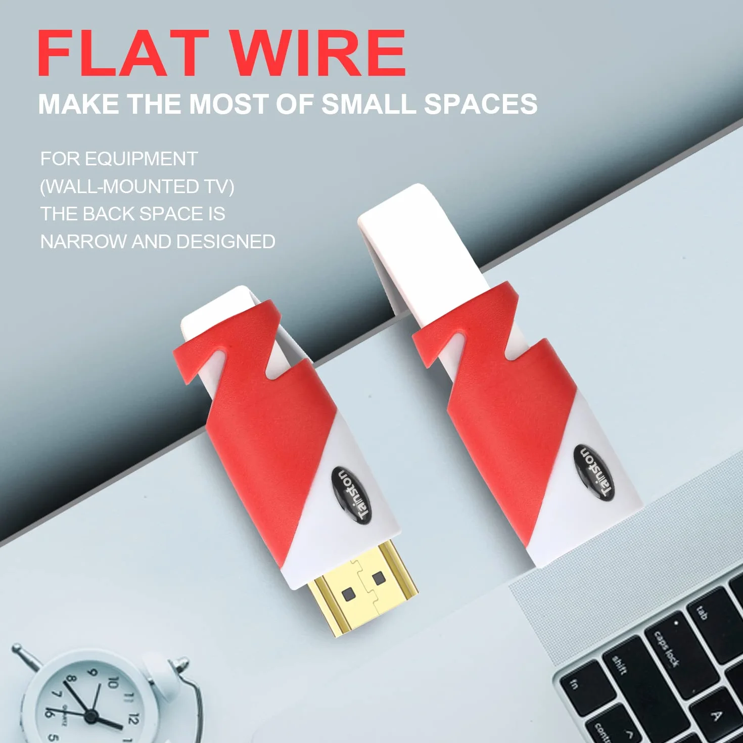 Płaski kabel HDMI o wysokiej prędkości (30 stóp) obsługuje 4K 2160P, 3D, 1080P, kanał zwrotny audio