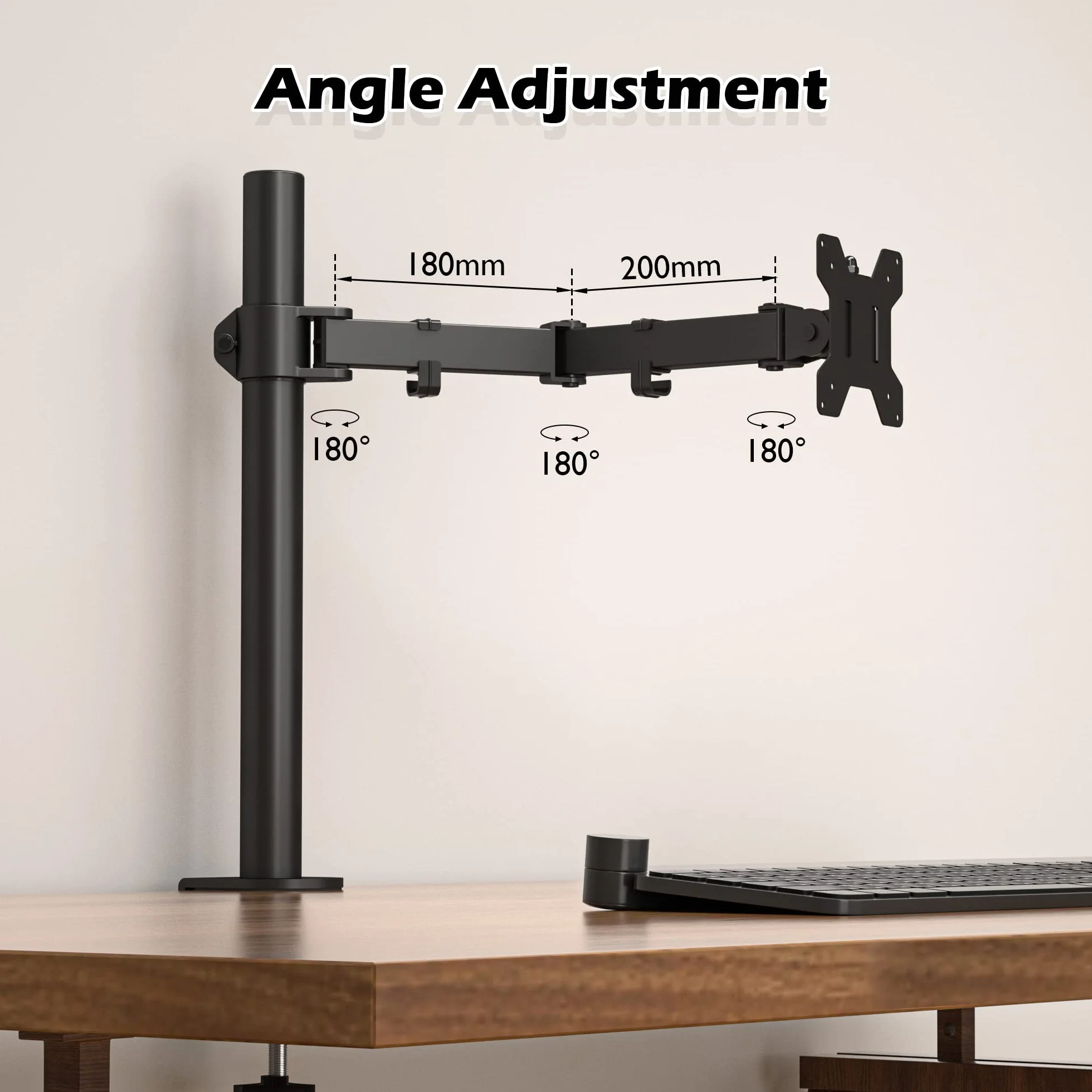 Bontec Uchwyt do monitora 13-32" do ekranów LED LCD do 10 kg, uchwyt stołowy do 1 monitora, z regulacją wysokości, nachylany, wychylny, 2 opcje montażu, VESA 75 x 75/100 x 100, czarny
