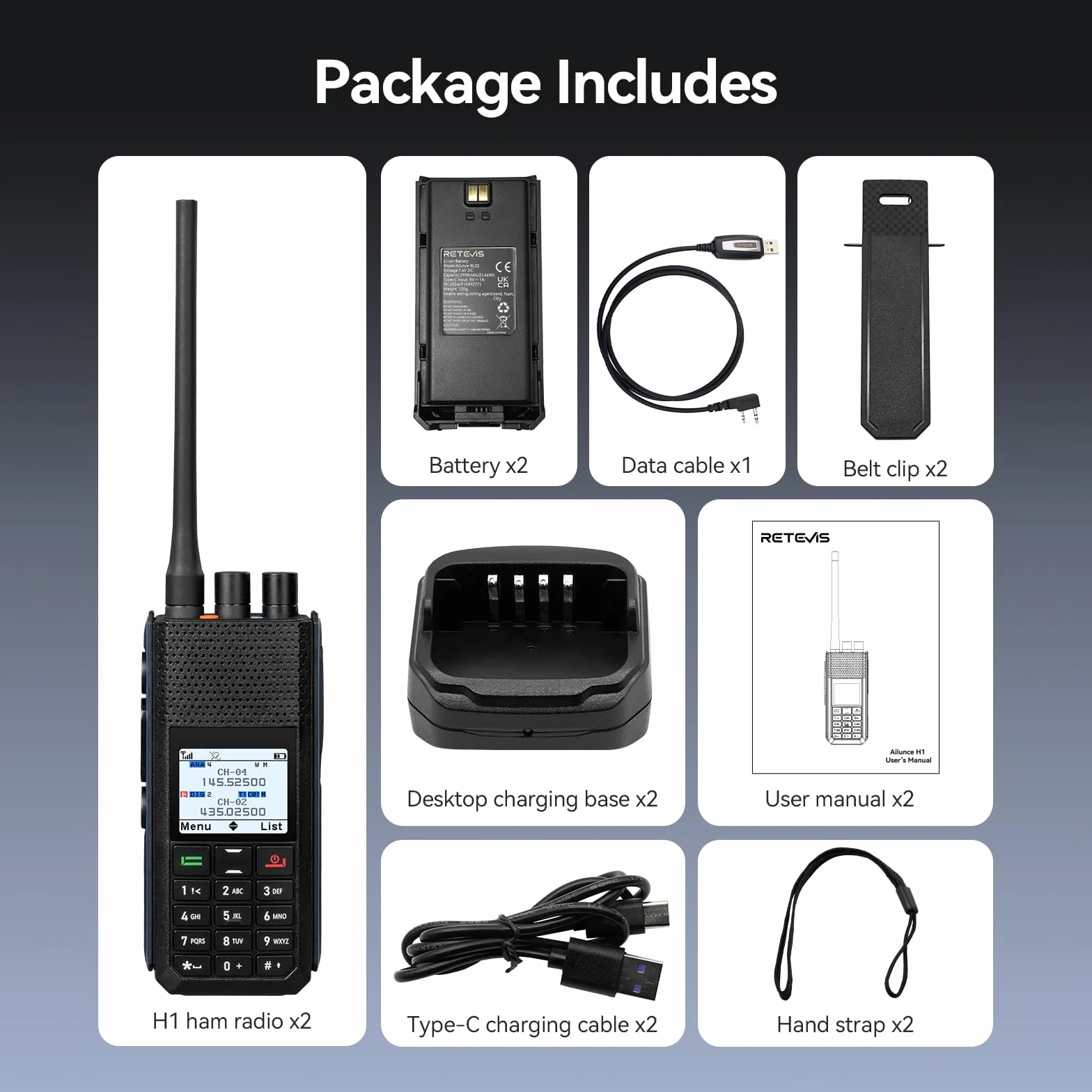 Retevis Ailunce H1 DMR Krótkofalówki, Talk Alias Ham Radio, Płynna Interakcja, APRS/GPS, Kontakt 50 W, Akumulator 2900mAh, Dwuzakresowe Radio Krótkofalowe do Ratownictwa (2 Szt.)