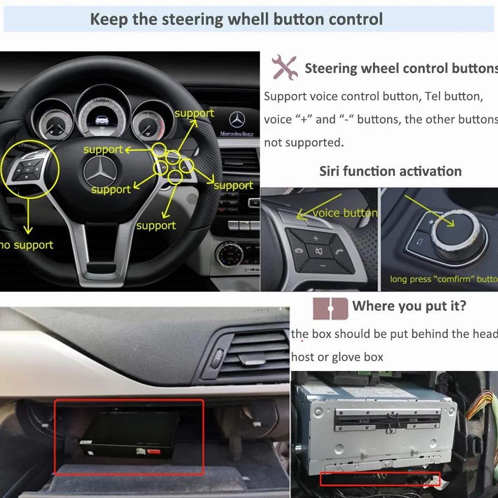 Road Top Bezprzewodowy Carplay Android Auto Retrofit Kit Dekoder dla Mercedes Benz GLC C V A Klasa B W205 W246 W447 X156 C117 X253 C253 2015-2018 Rok NTG5.0