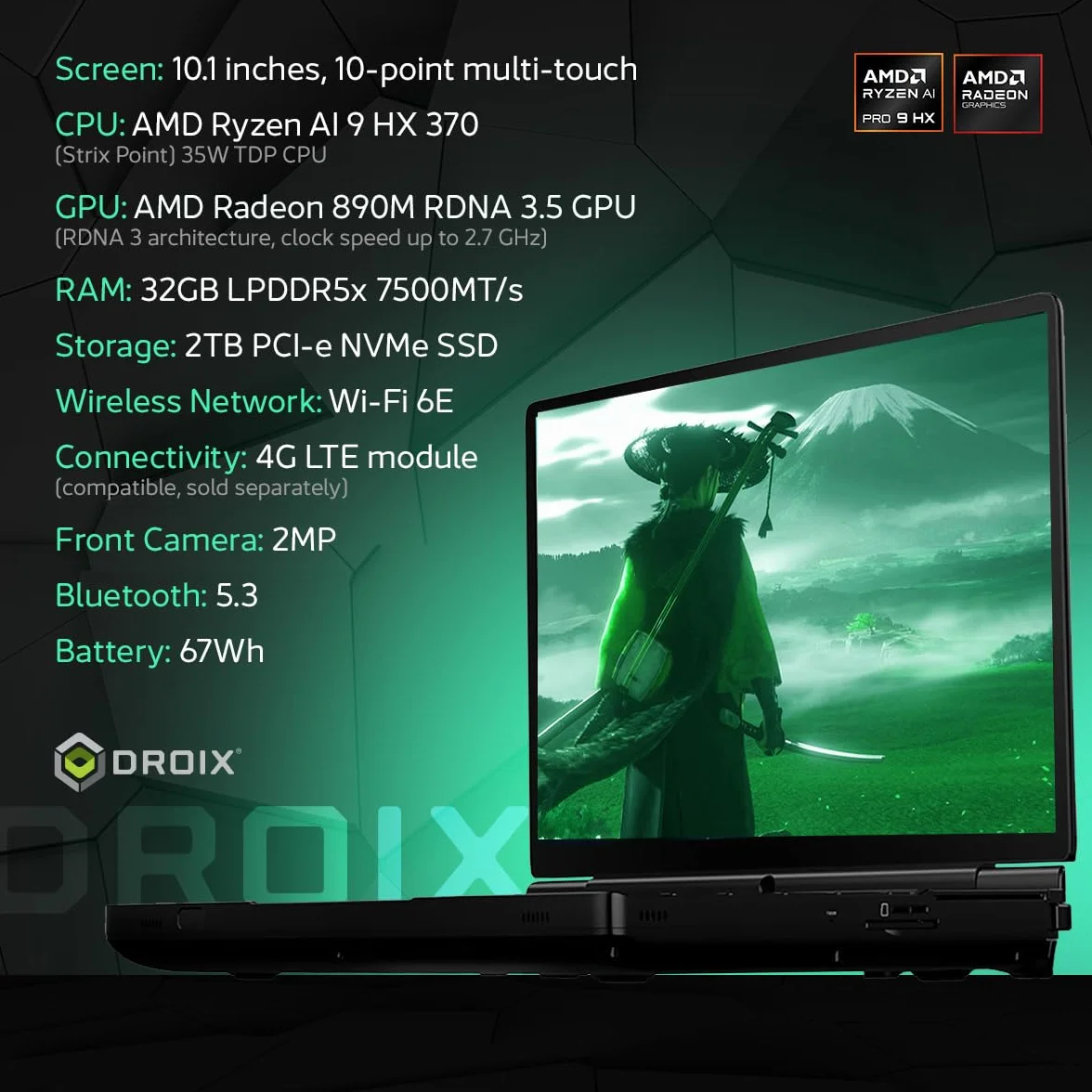 GPD WIN MAX 2 2025 przenośny komputer do gier z AMD Ryzen AI 9 HX 370, Radeon 890M, 32 GB RAM, dyskiem SSD 2 TB, OcuLink, 10,1-calowym wyświetlaczem IPS.