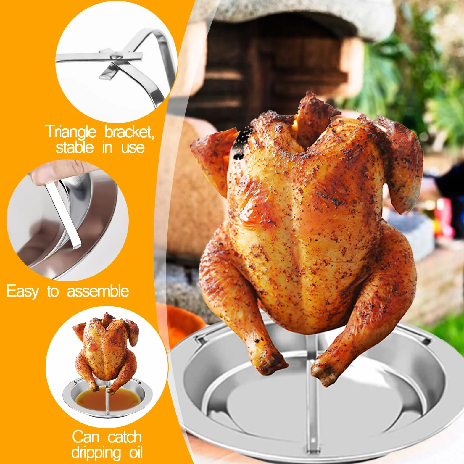 Pojemnik do pieczenia kurczaka ze stali nierdzewnej, pionowy stojak, uchwyt, zestaw 2 sztuki z grillem