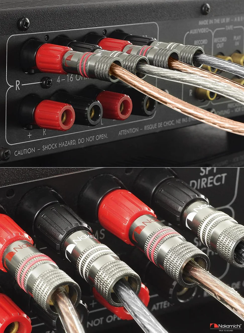 Nakamichi Ultimate Series berylowo-czerwona miedź pokryta 24K złotem - wtyk bananowy 4mm, złącza 12-18 AWG, idealne do elastycznego podłączenia do kolumn hi-fi, wzmacniaczy 2 Szt. (1 Para)