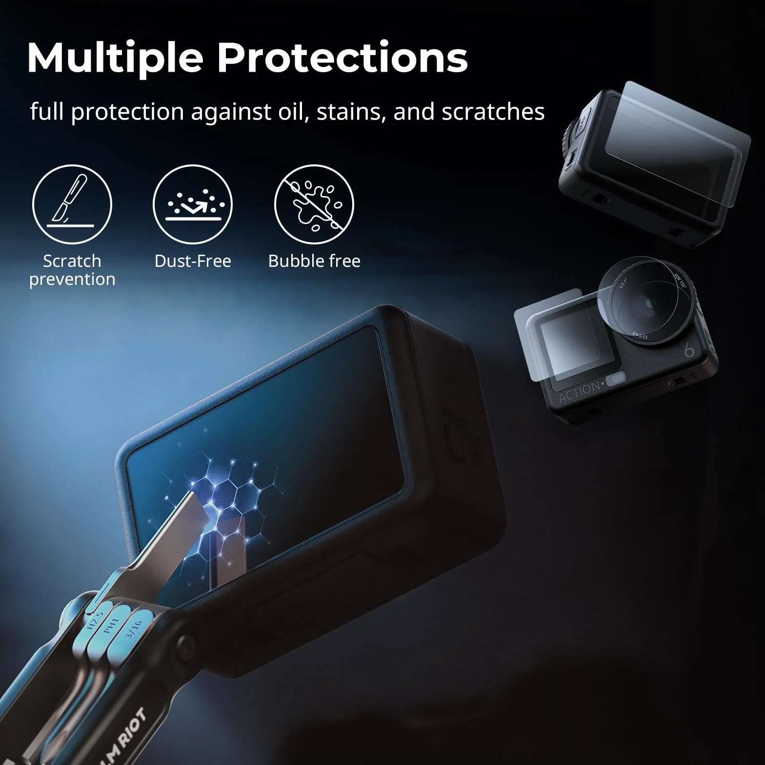 SMALLRIG Zestaw folii ochronnej, szkło hartowane do DJI Osmo Action 6, ultracienki i wytrzymały dodatek do kamery sportowej, solidny i odporny na zarysowania, zawiera narzędzia do czyszczenia, 5892