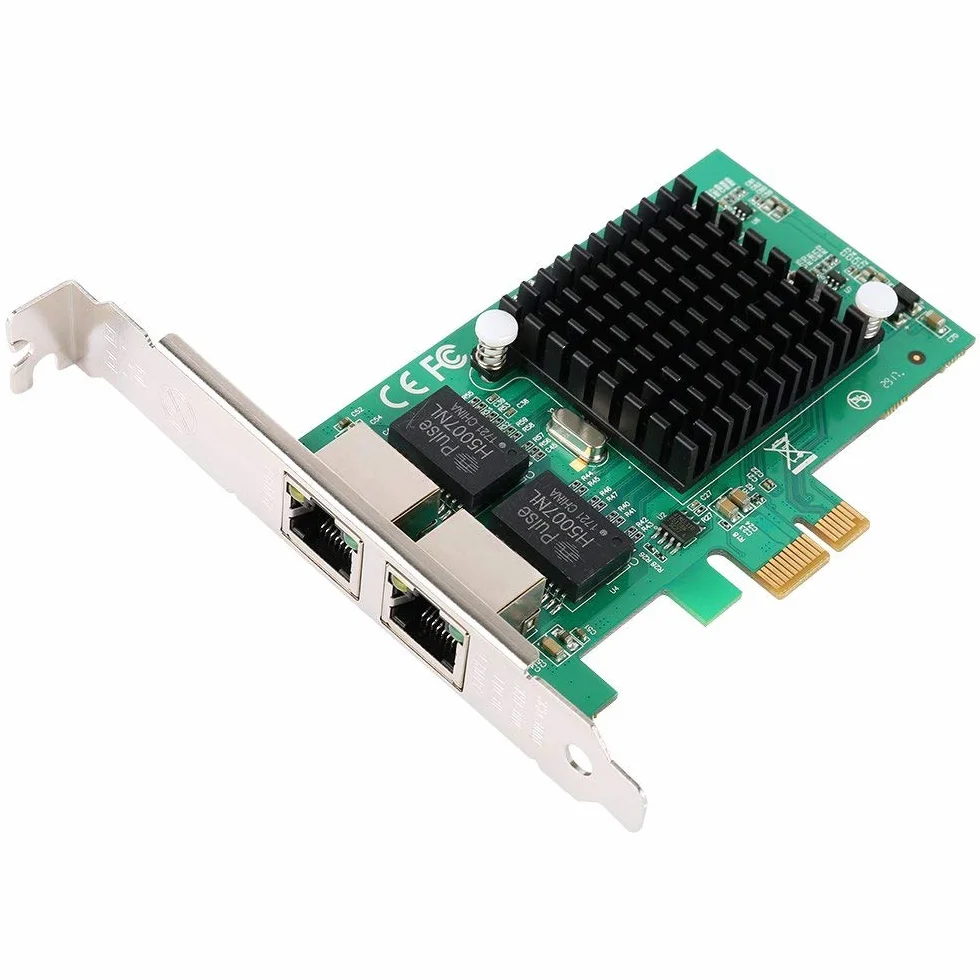 Karta sieciowa Gigabit Ethernet Pci-E 10/100/1000Mbps, Rj45 X2 Dual 2 Porty Pcie Server Interfejs LAN Karta Konwerter Adapter do Komputera PC Niski Wsparcie
