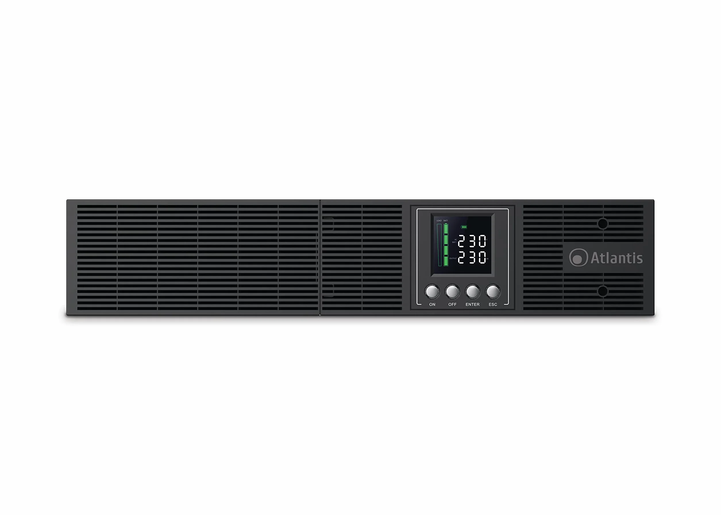 Atlantis A03-OP3002P-RC PRO UPS OnLine Zasilacz bezprzerwowy Podwójnej konwersji Czysta fala sinusoidalna 3000VA 2700W, serwer RACK, wyświetlacz LCD, USB, szeregowy RS-232, 8 wyjść IEC, gniazda SNMP, 6x12V-9Ah