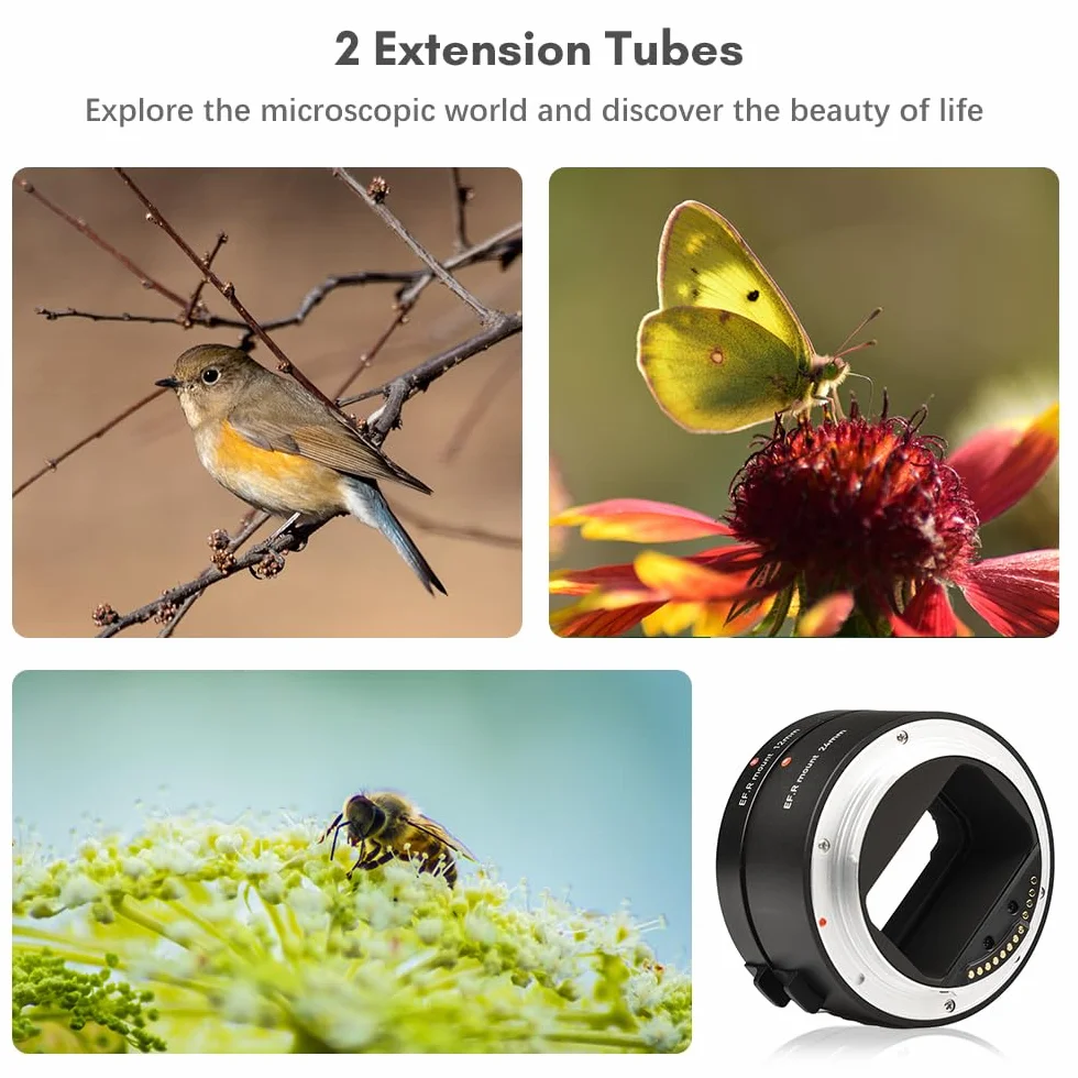 Automatyczne rurki przedłużające 12 mm + 24 mm R Mount Makro Tubes Zestawy kompatybilne z obiektywami Canon RF i aparatem Canon R5/R6/R7/R10