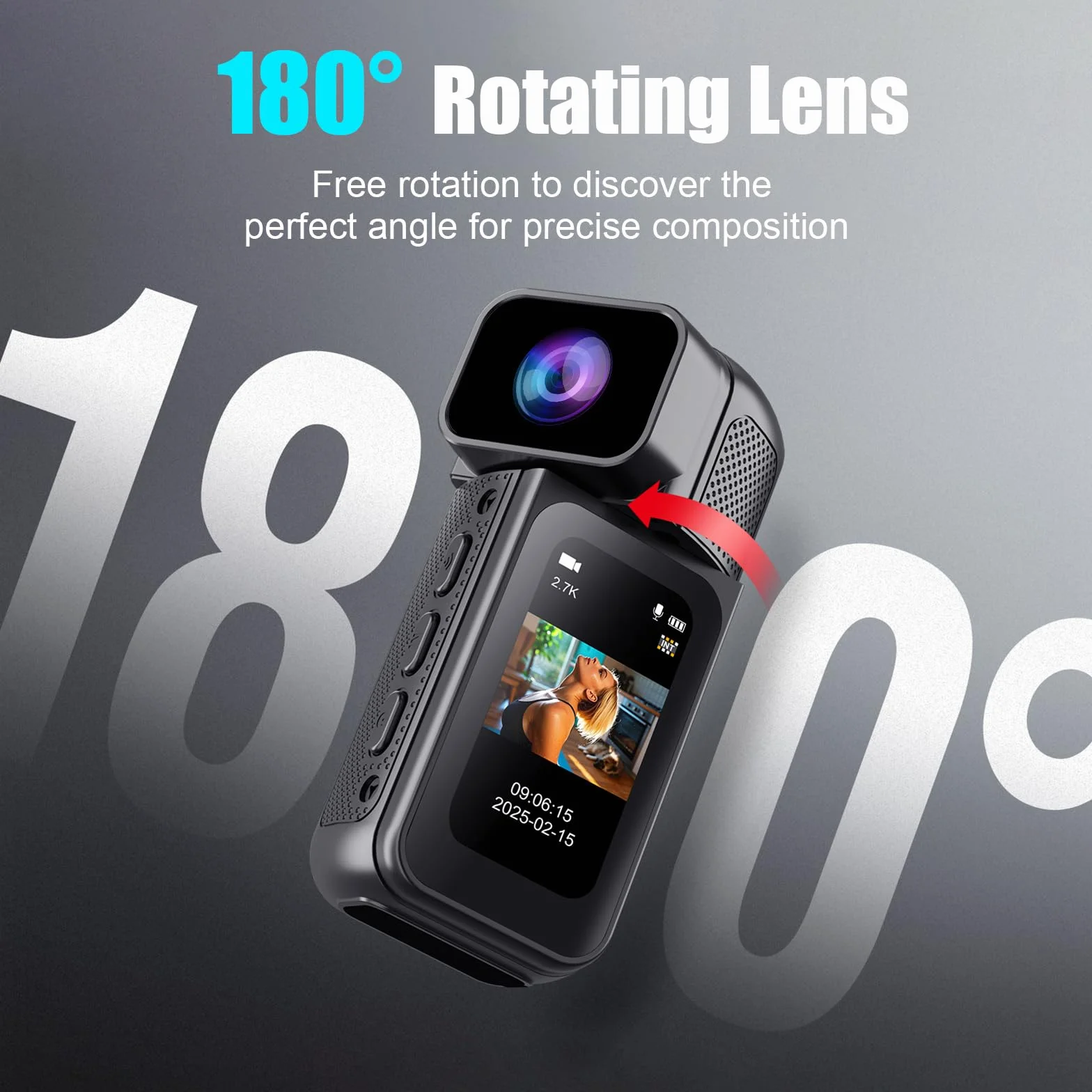 Action Camera 180 ° obrót obiektyw kamera WiFi, 2.7K z 170° szeroki kąt, kamera akcji do kasku i ciała