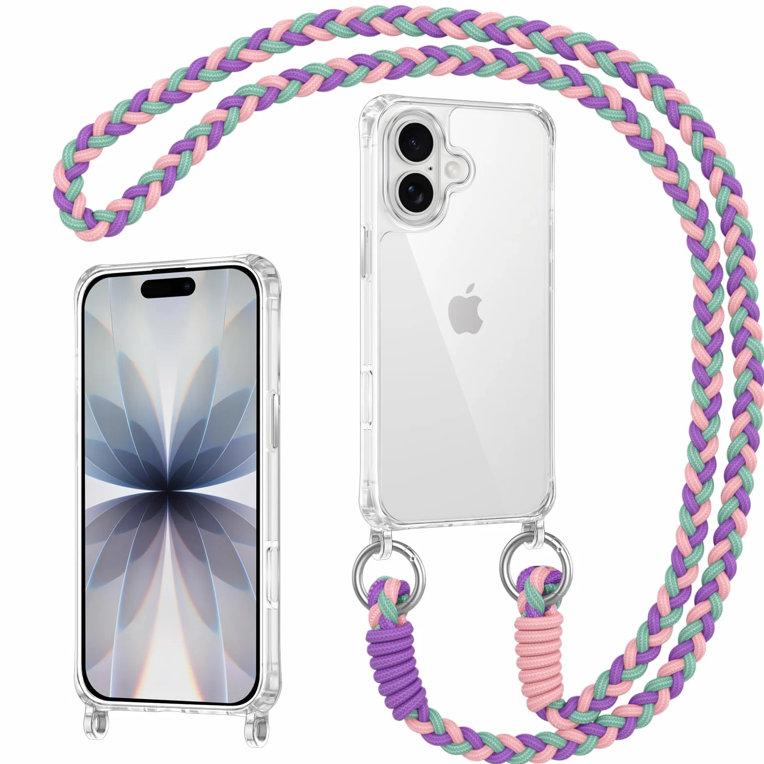 Etui na iPhone 17 ze smyczą przezroczyste TPU silikonowe zderzak ochronny regulowany naszyjnik