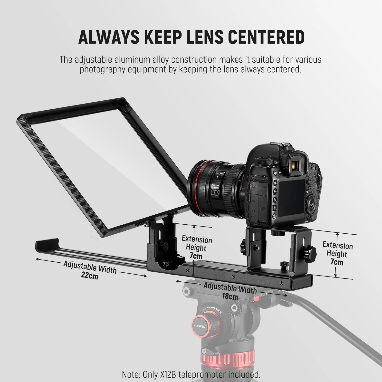 NEEWER BASICS X12B podnoszony teleprompter ze stopu aluminium 12" do iPada, tabletu, telefonu, lustrzanki, pilota zdalnego sterowania i sterowania aplikacją, kompatybilny z systemem iOS Android, Pro