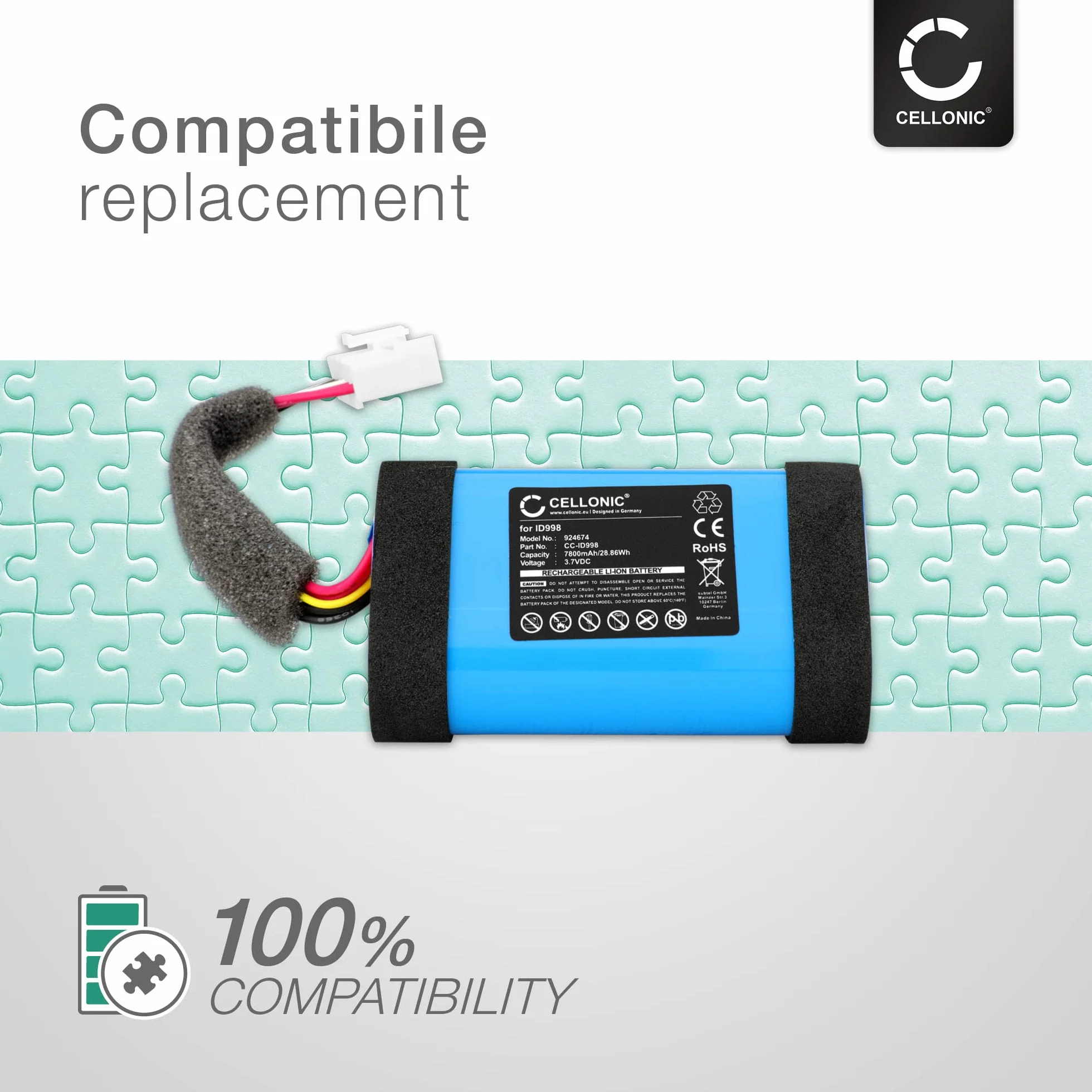 CELLONIC® Zapasowy akumulator 1INR19/66-3, ID998, IAA011NA, SUN-INTE-118 do głośnika JBL Charge 4, bateria 7800 mAh, głośnik