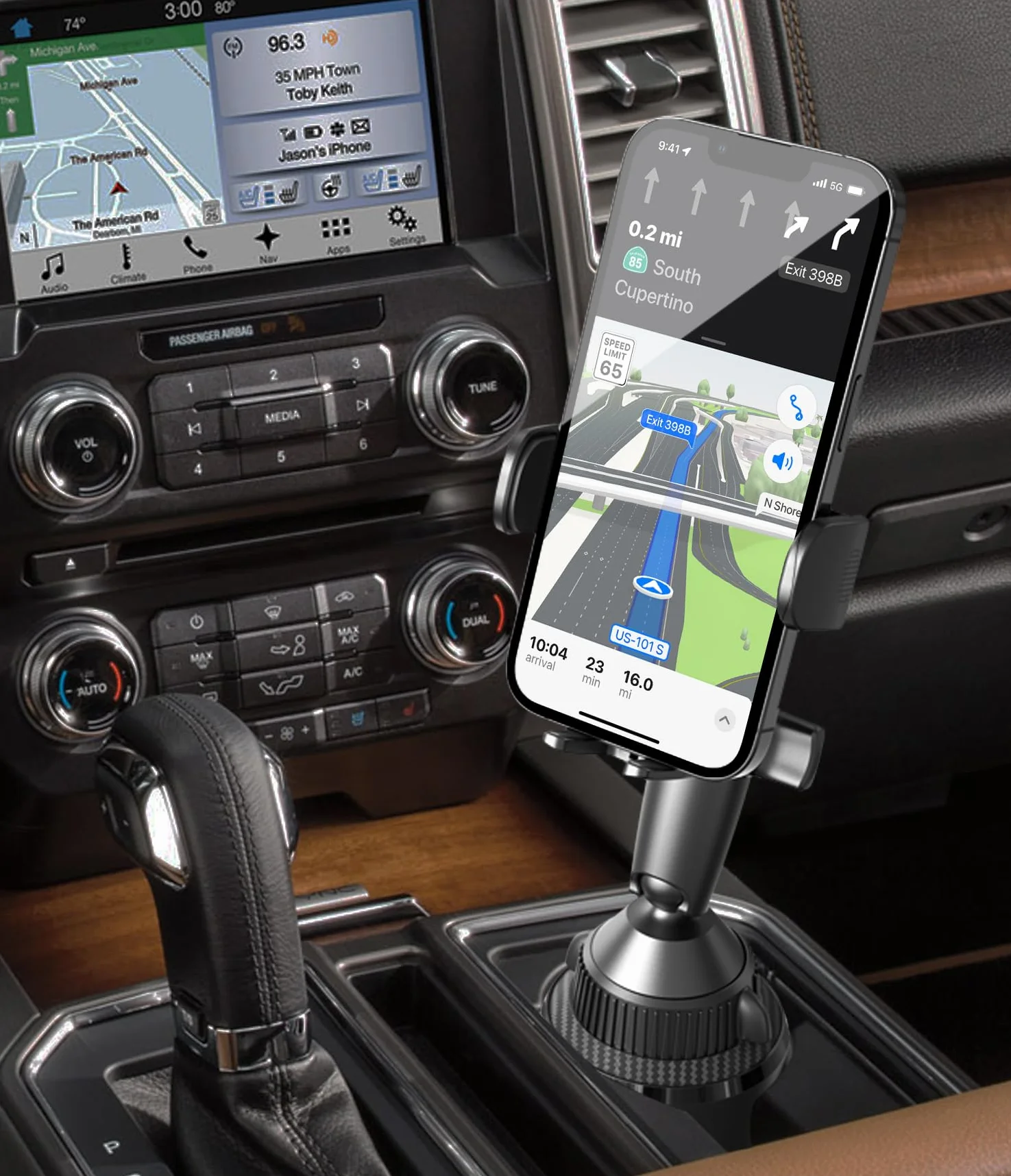 APPS2Car Uchwyt na telefon do samochodu, regulowany długi uchwyt na kubek i telefon, kołyska samochodowa na iPhone Samsung