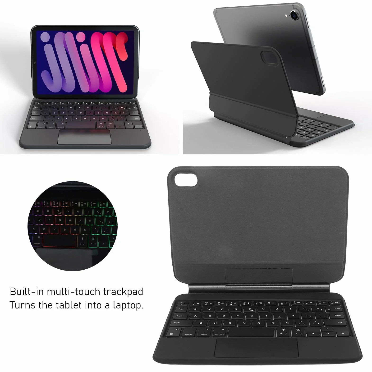 Etui na klawiaturę z Gładzikiem do Tabletu IOS Mini 6 Gen 2021 8,3 Cala, Obrotowe Etui 360° z podświetlaną klawiaturą, Przenośne, Smukłe Etui Multi Touch Ttrackpad do A2567 A2568