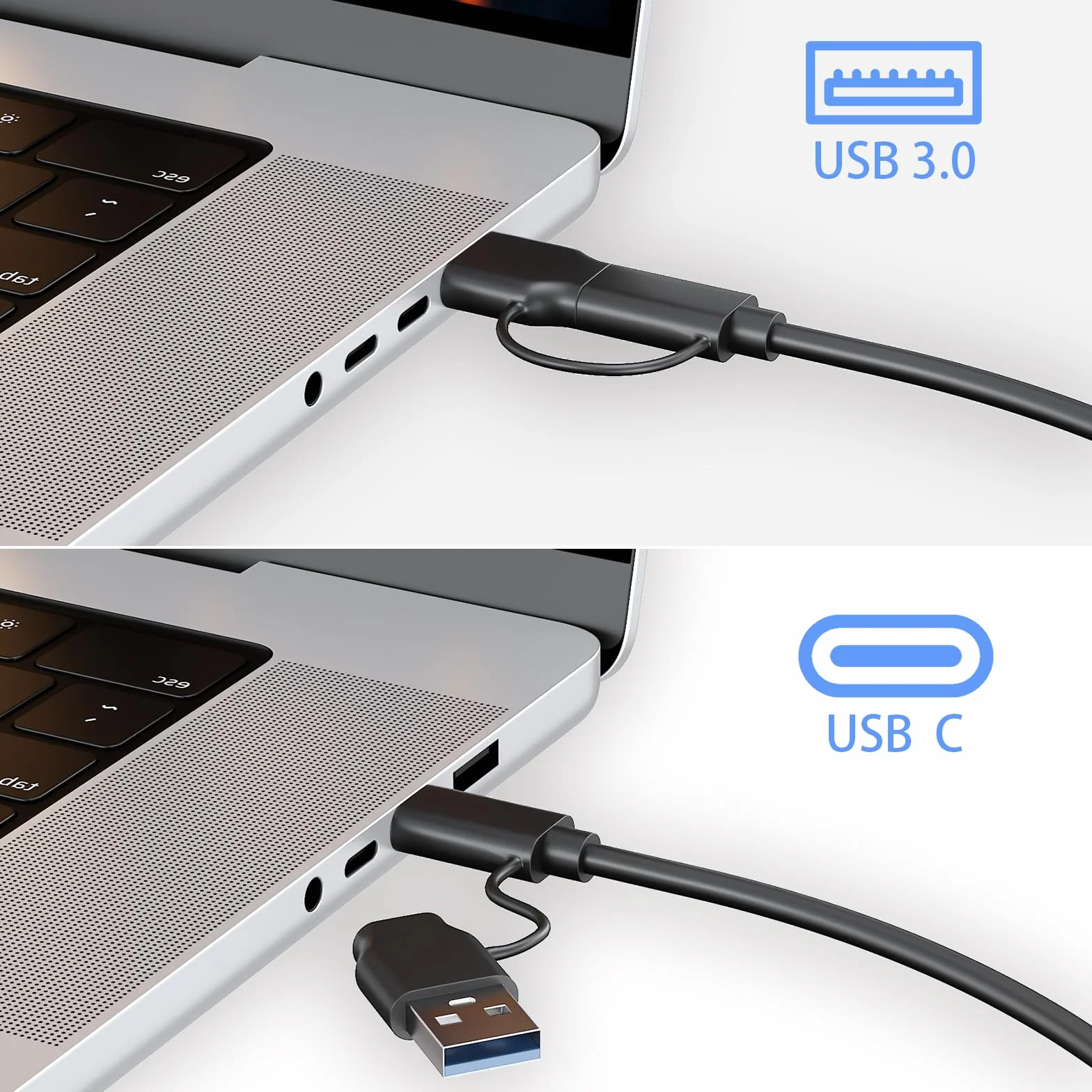 Kabel adaptera SATA na USB 3.0 i USB C do czytnika dysków twardych SSD/HDD 3,5 cala, zewnętrzny konwerter do transferu danych SSD/HDD z zasilaczem 12 V/2 A