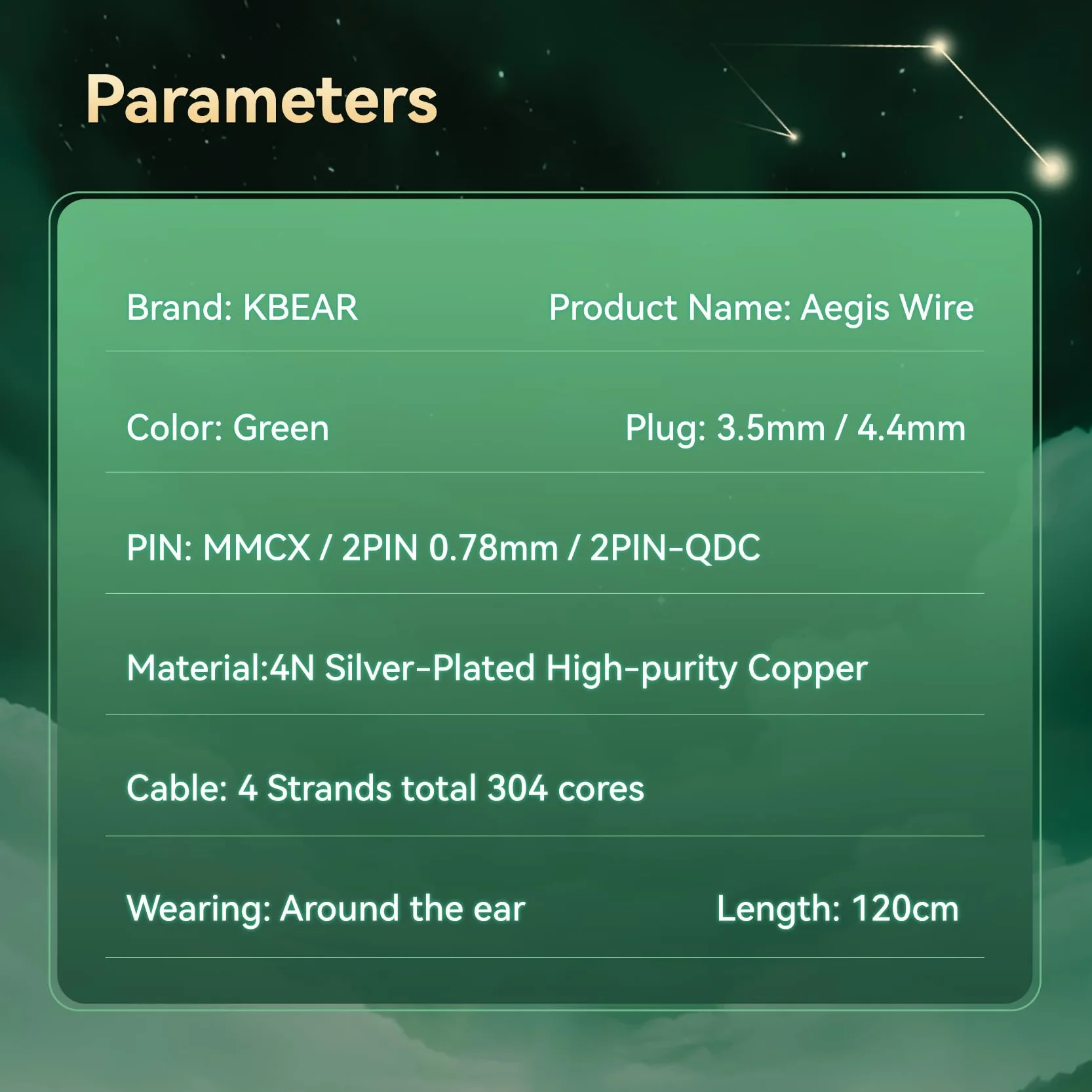KBEAR Aegis kabel IEM, 120 cm kabel do ulepszania słuchawek HiFi, 4-żyłowy posrebrzany kabel do słuchawek KZ EDX PRO/ZST, CCA CRA, C-CZ Melody/Coffee Bean, Moon Drop Blessing (2-pin-0,78 mm, wtyczka