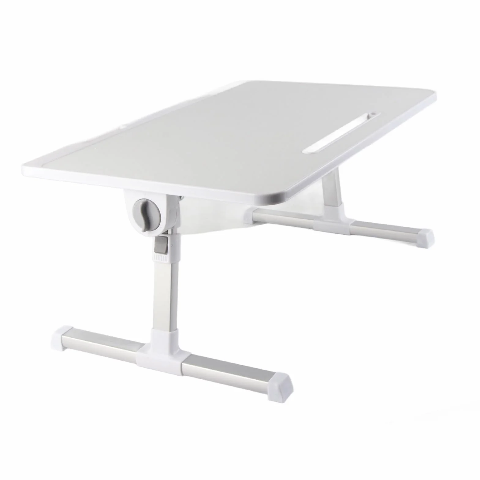 Stolik Przy łóżku na Laptopa ze Składanymi Nogami Obrotowy Pulpit ze Stopu Aluminium do Czytania w Pracy, z regulacją Wysokości Przenośny Stolik Przy łóżku 23,6 X 15,7 Cala (Ciepły biały)