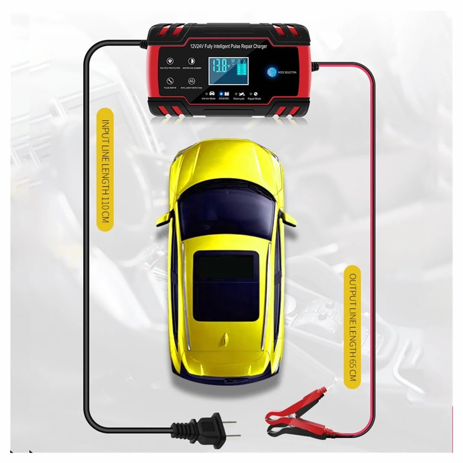 Naprawa Ładowarki Samochodowej Czerwona 12V 24V 8A Inteligentny Automatyczny Impuls Do Dekoracji Części Osobistych Samochodów Na Zewnątrz Precyzyjne łAdowanie(Red)