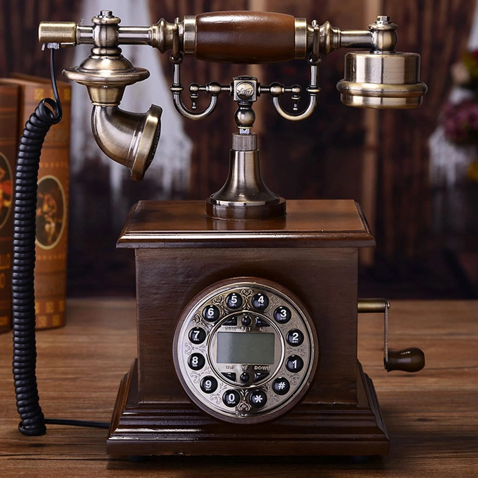 Telefon z przyciskiem do telefonu stacjonarnego, antyczny telefon vintage z podświetleniem, stacjonarny telefon stacjonarny do domu, dekoracja, salonu, sypialni, biura