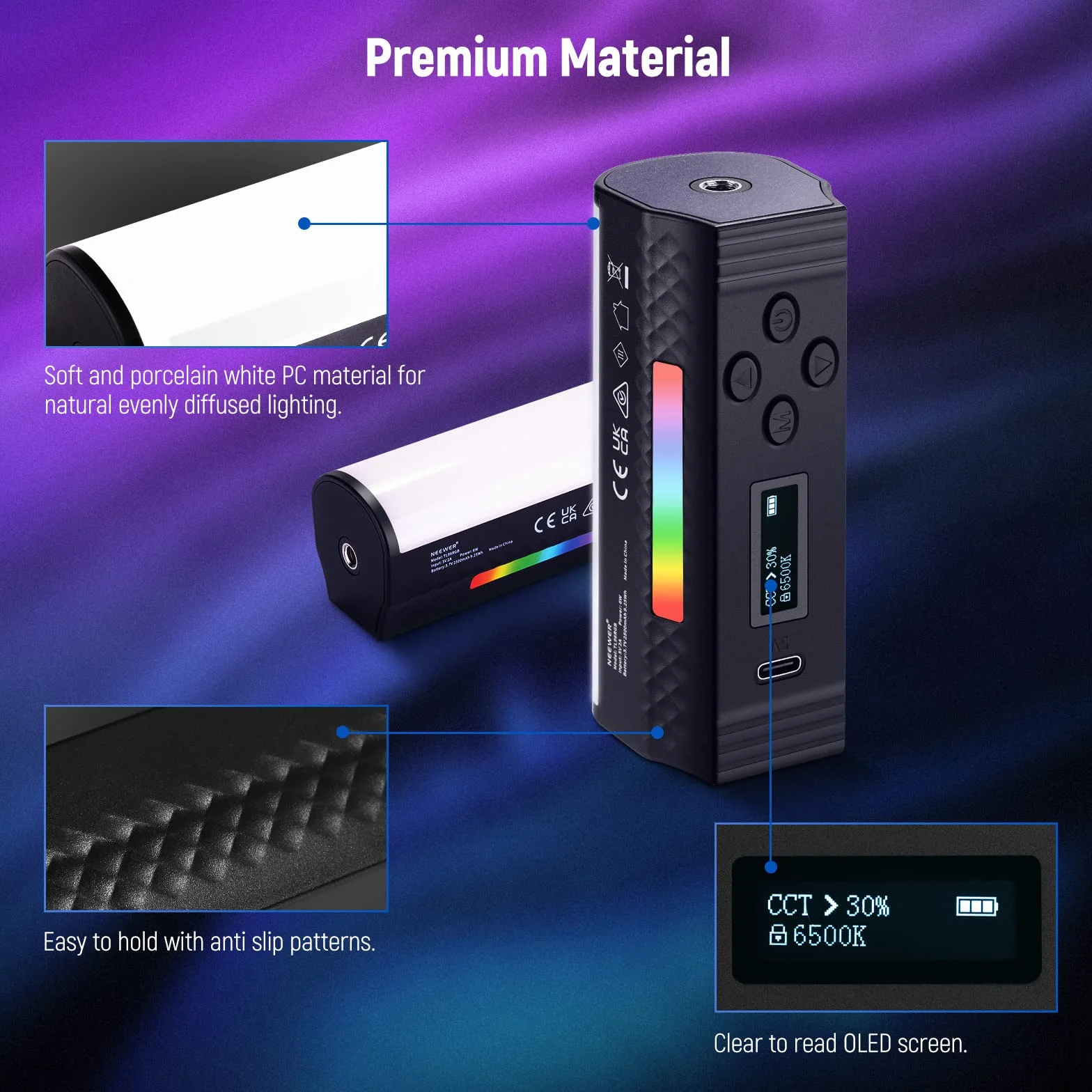 NEEWER Przenośna różdżka magnetyczna, 360° Wszystkie RGB Mini LED Video Light Stick z akumulatorem 2500 mAh, 2500-8500K Możliwość przyciemniania Kamery Tube Światło do Fotografii TikTok Youtube Vlog,