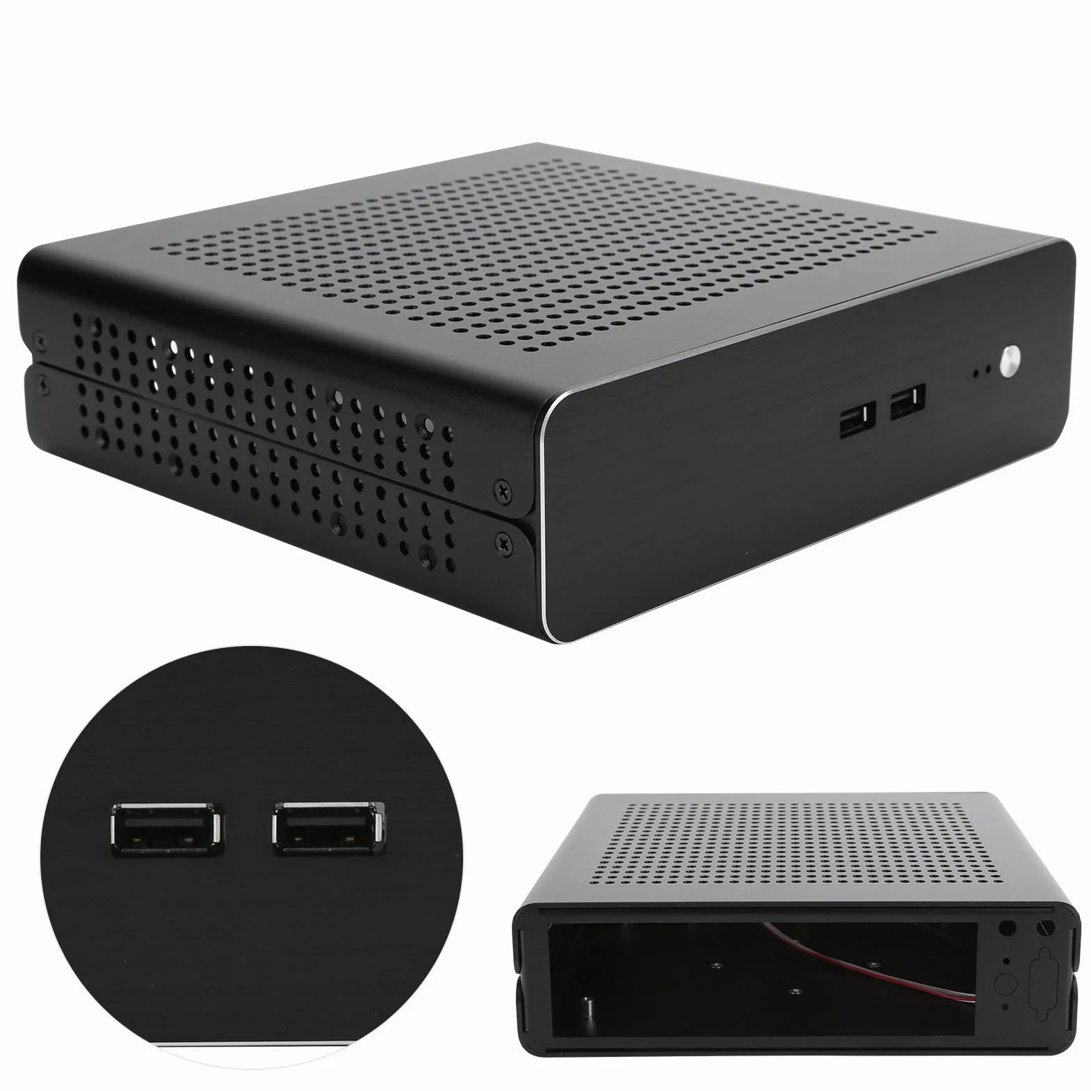 Ejoyous Obudowa Komputera Stacjonarnego W Całości Aluminiowa Obudowa HTPC G60S Mini ITX do Zasilacza DC ATX z 2 Opcjonalnymi Napędami USB 3 i Poziomym Pionowym Uchwytem ściennym do Domowego Biura