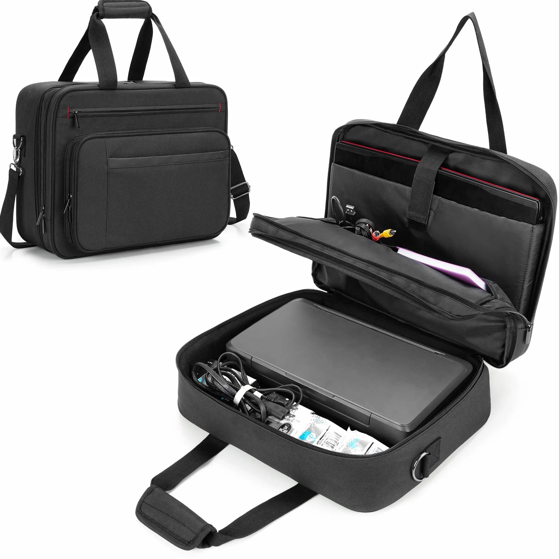 SAMDEW Dwuwarstwowa Torba do Przechowywania Przenośnych Drukarek Mobilnych, Kompatybilna z HP Tango/Tango X, HP Officejet 250/200, Futerał na Drukarkę z Warstwą Laptopa (do 15,6"), Sama Torba
