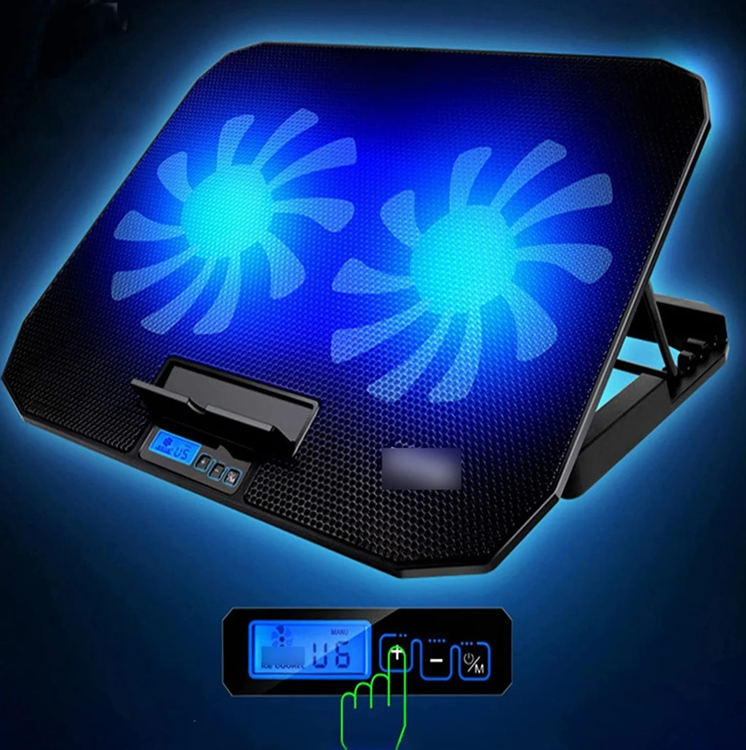 Chłodziarka do Laptopa Przenośny Podstawka Chłodząca Do Laptopa 2 Porty USB I Dwa Wentylatory Chłodzące Z Regulacją Prędkości Stojak Na Laptopa Na 12-15,6 Cala Stojak na Wentylator do Laptopa