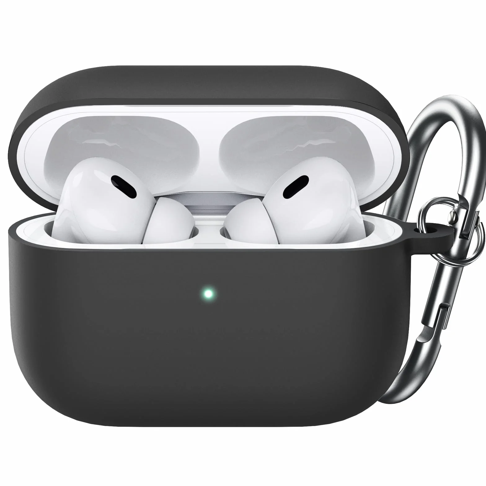JETech Silikonowe Etui Osłona dla AirPods Pro 2. Gen 1. Gen 2023 2022 2019 z Brelokiem, Twardym PC, Odporna na Wstrząsy Skórzana Skorupa, Widoczną Przedni Diodą LED Czarny