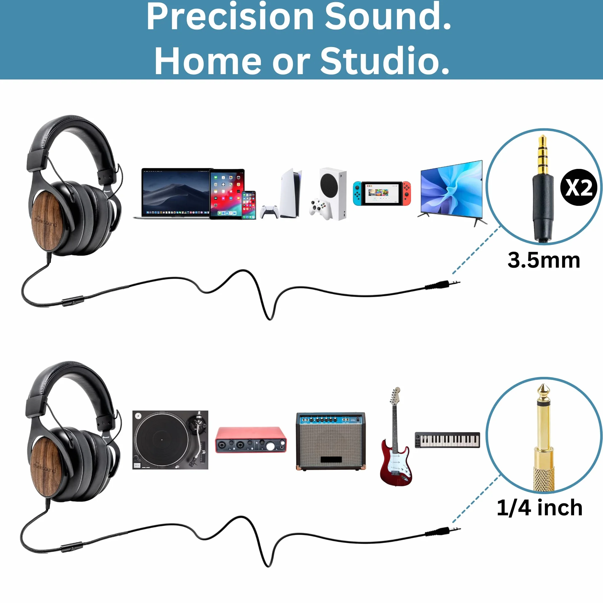 thinksound ov21 Przewodowe, zamknięte tylne słuchawki z mikrofonem – wykonane z drewna pozyskiwanego w sposób zrównoważony – stworzone dla entuzjastów muzyki, audiofilów, twórców podcastów i