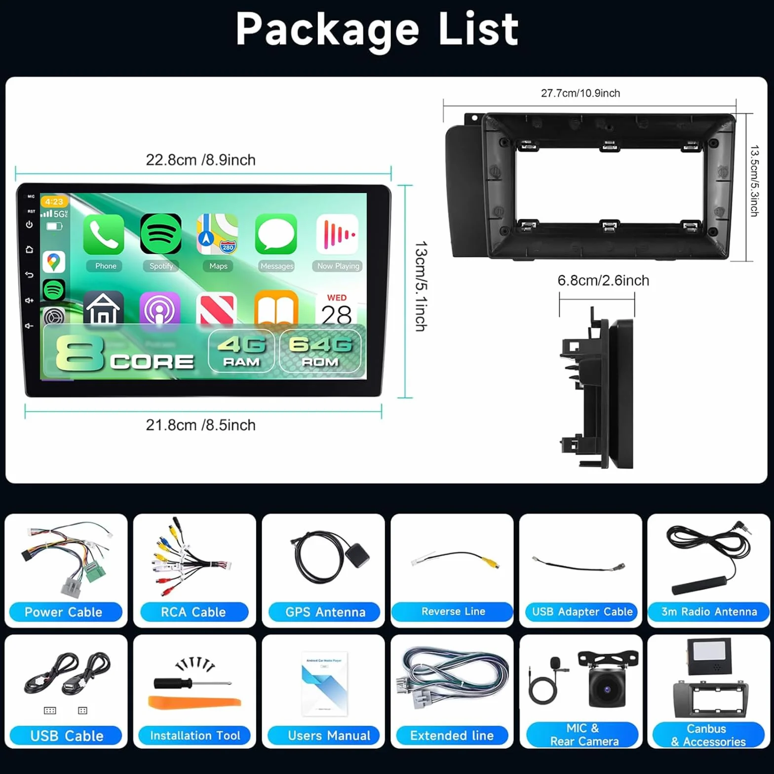 Android radio samochodowe stereo dla Volvo V70 XC70 V40 S40 S60 2005-2009 | 9"HD Ekran dotykowy w komórce Bezprzewodowy CarPlay Android Auto GPS 5 GHz WiFi Bluetooth 5.0 FM RDS SWC AHD Kamera cofania