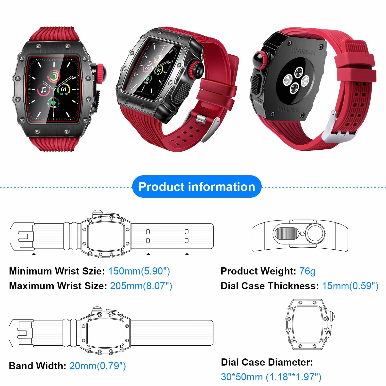 Hartowana folia metalowa obudowa silikonowy pasek 3 w 1 do zegarka Apple Watch 6 5 SE 44 mm do sportów na świeżym powietrzu inteligentny zegarek opaska na nadgarstek do iWatch 8 7 45 mm