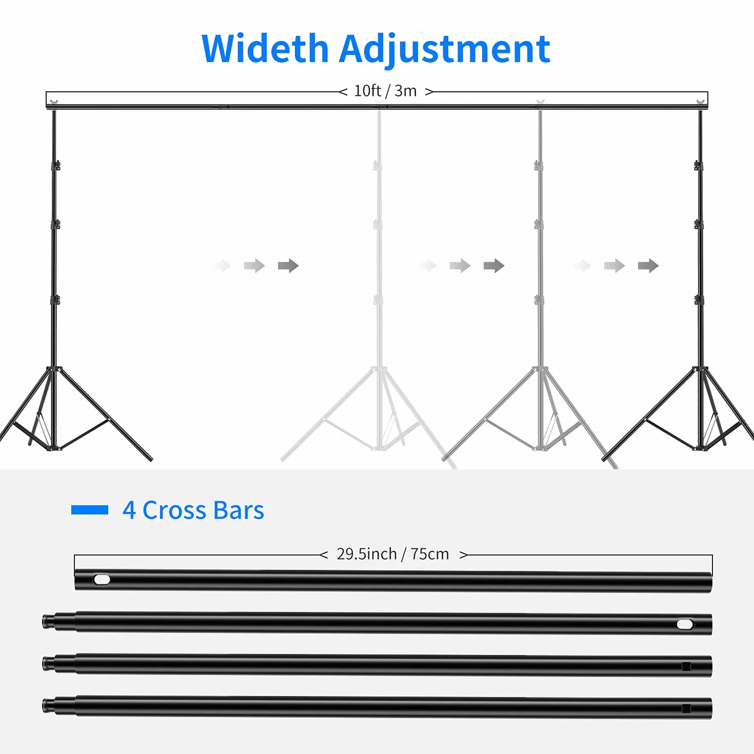 Neewer® System wsparcia tła, 2,6 m x 3 m, zestaw z torbą do przenoszenia na tło typu muślin, papier i płótno
