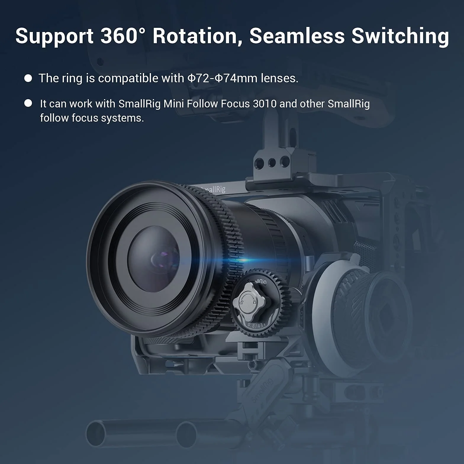 SMALLRIG Bezszwowy Pierścień Zębaty Ostrości 360°Obrót Cichy Pierścień Follow Focus (72 mm do 74 mm) - 3293