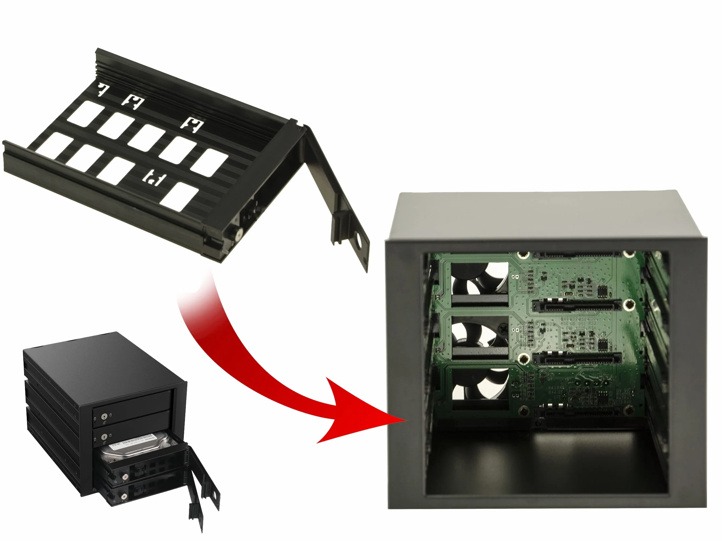 KALEA-INFORMATIQUE Obudowa Bay 5.25 na 4 dyski SATA. Szuflada Caddie Hot Plug do komputera lub serwera. Konstrukcja całkowicie aluminiowa.