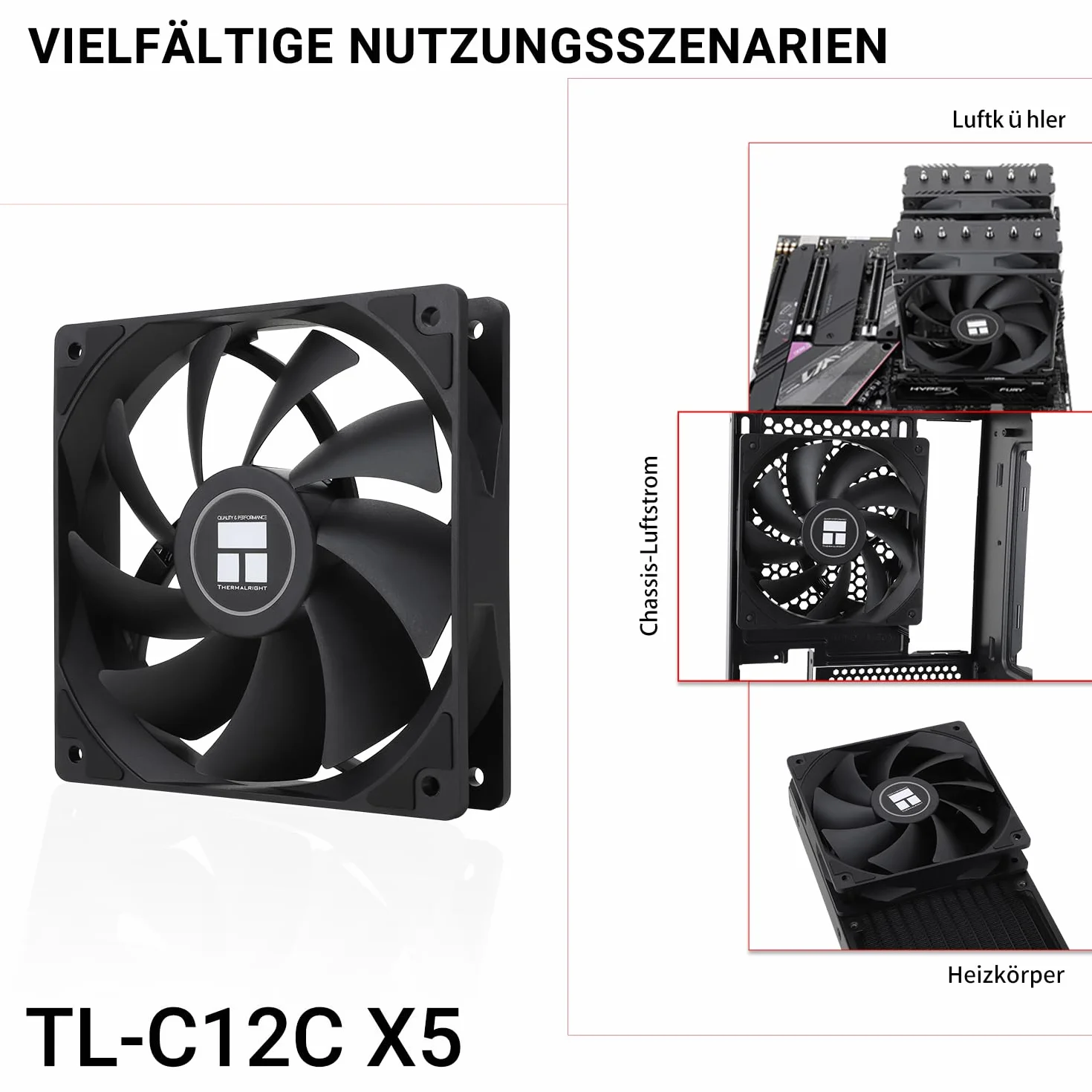 TR-Thermalright TL-C12C X5 wentylator CPU PWM, 120 mm, cichy, 1550 RPM, czarny wentylator CPU, 5 sztuk, może być sparowany z obudową / chłodnicą procesora
