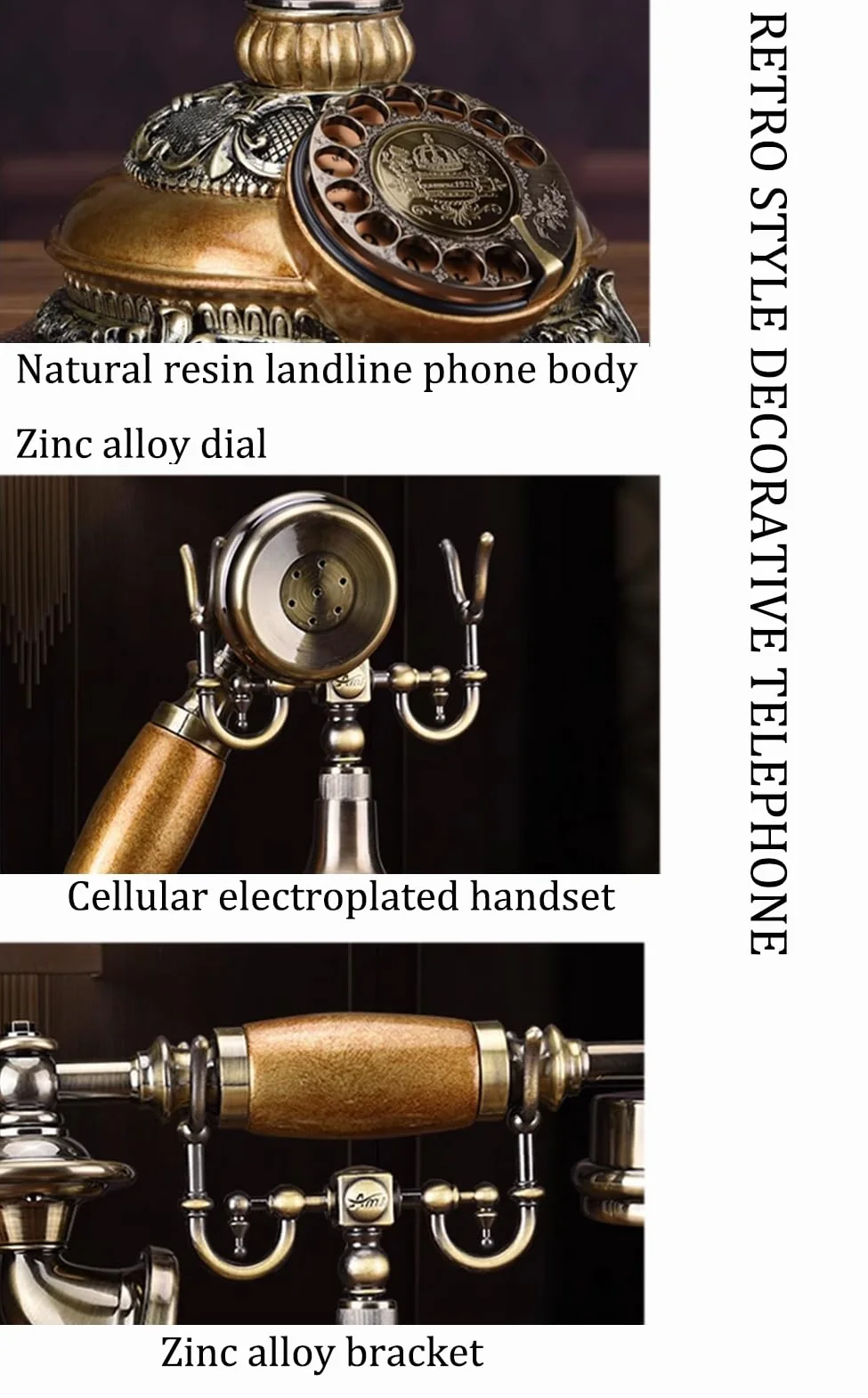HJMMWT Zabytkowy, zabytkowy telefon stacjonarny, klasyczny telefon przewodowy w stylu retro, staroświecki, dekoracyjny telefon stacjonarny, biurko do domowego biura, hotelowy bar, ozdoba dekoracyjna