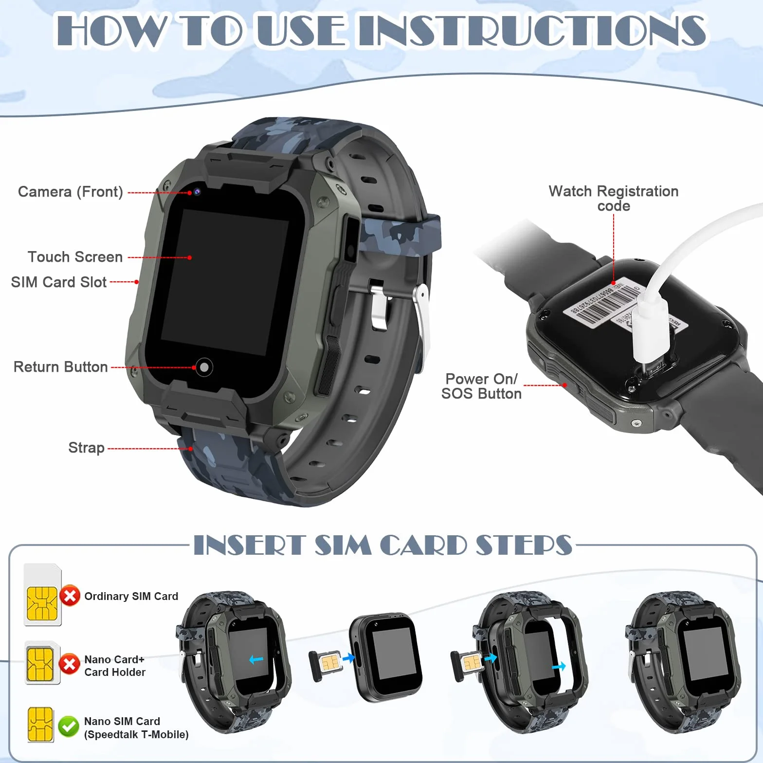 Inteligentny Zegarek LiveGo dla Dzieci, Inteligentny Zegarek 4G z Odłączaną Obudową, GPS Tracker Telefoniczna SOS dla Dzieci w wieku 4-12 lat Studenci Prezenty Urodzinowe Dzień Szkolny(T28 Czarny)