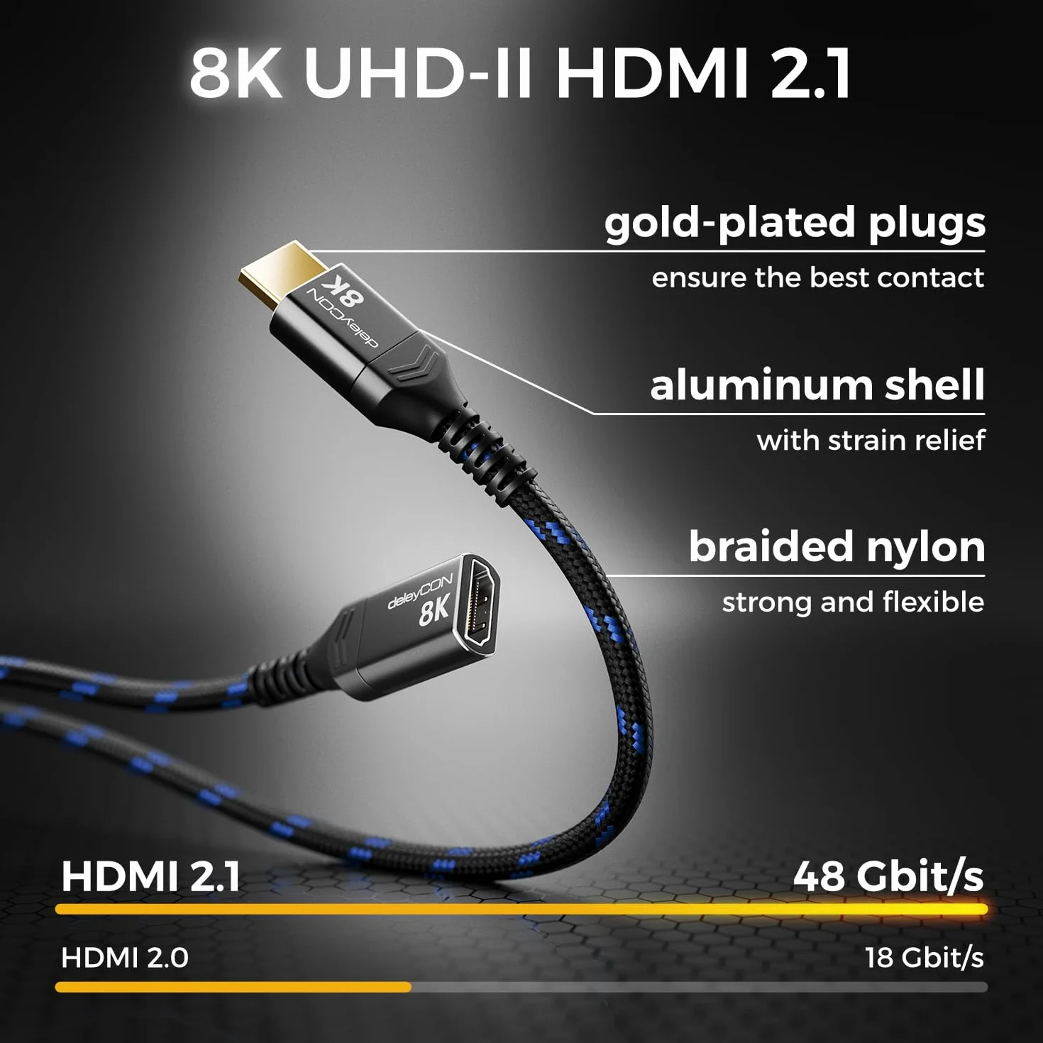 deleyCON 5m 8K HDMI 2.1 Przedłużacz 48Gbps Kabel Przedłużający eARC HDR10+