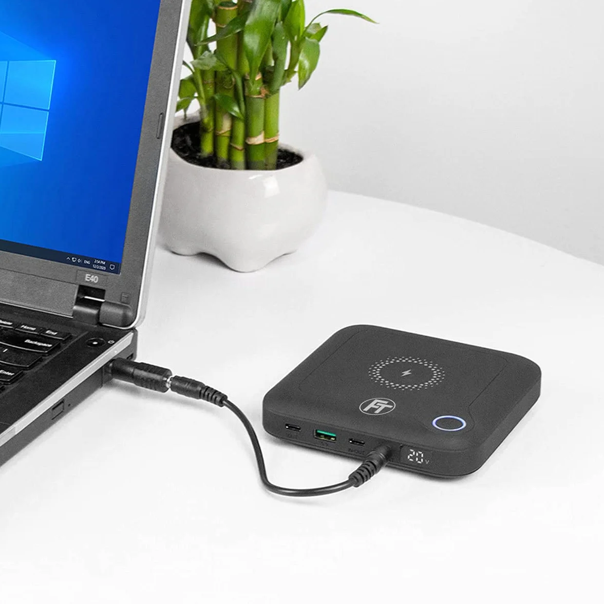 FeinTech PLG02400 Laptop Powerbank 60 W PD USB-C i DC przyłącze do notebooka, MacBooka, iPada, tabletu, smartfona, aparatu, Nintendo Switch, 10 W, bezprzewodowe ładowanie, 88 Wh, 24000 mAh, 122 x 122