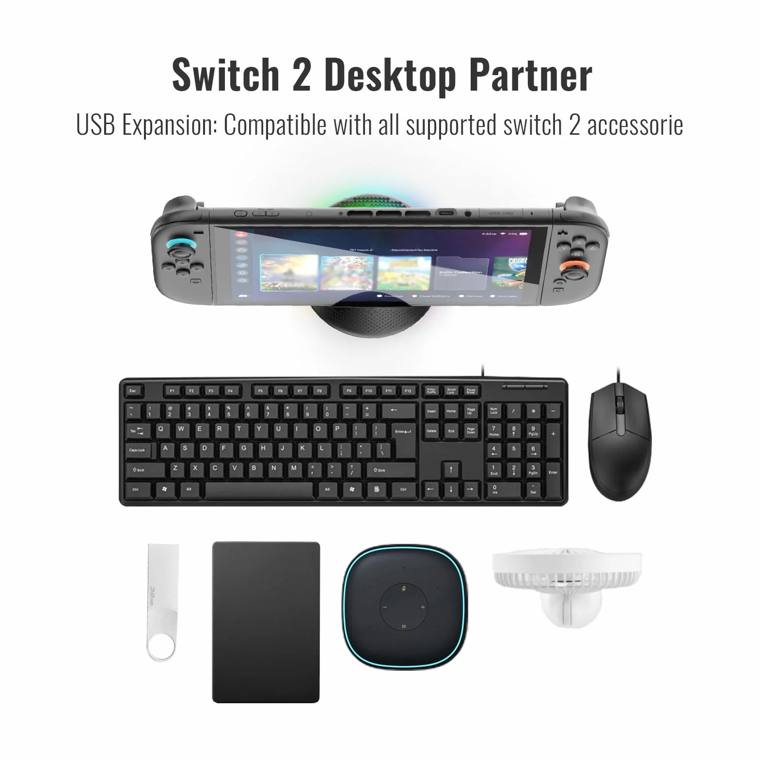 Stacja dokująca do telewizora 4K do Switch 2, stacja dokująca 5 w 1 z wyjściem 60 Hz, oświetlenie RGB i szybkie ładowanie, koncentrator HDMI USB-C LAN do konsoli Nintendo Switch 2