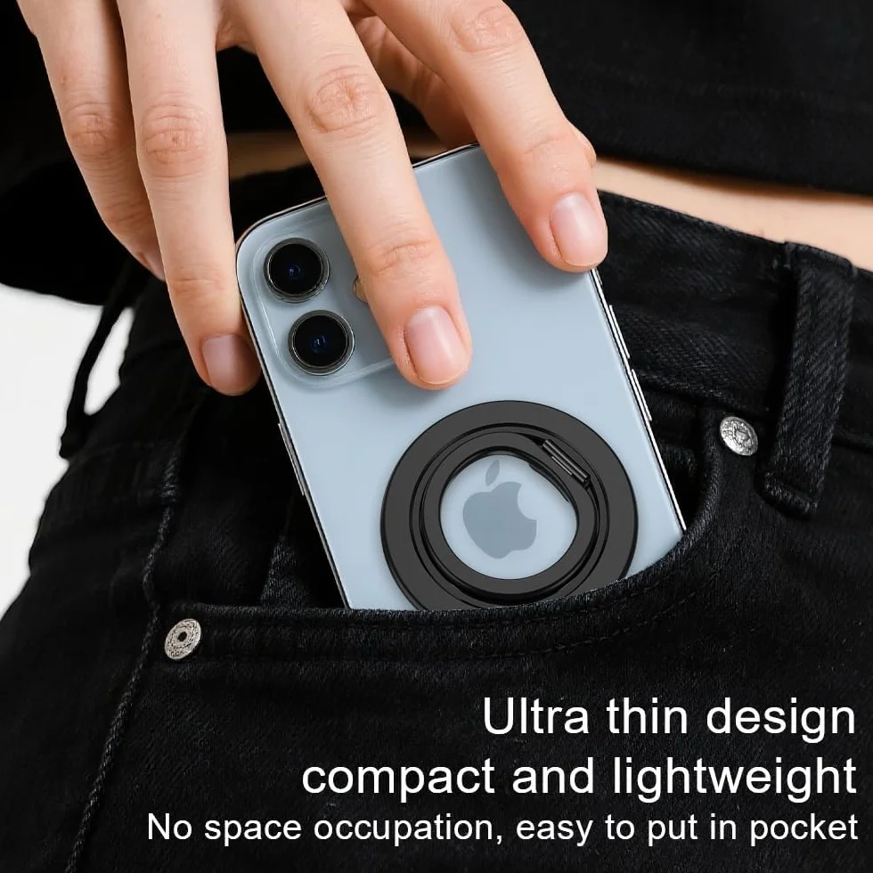 Magnetyczny Uchwyt Na Telefon Pierścień Do Telefonu Składany Stojak Na Telefon Obracany o 360 Stopni Uchwyt Magnetyczny Ring Holder Podstawka Do Smartfona (Czarny)