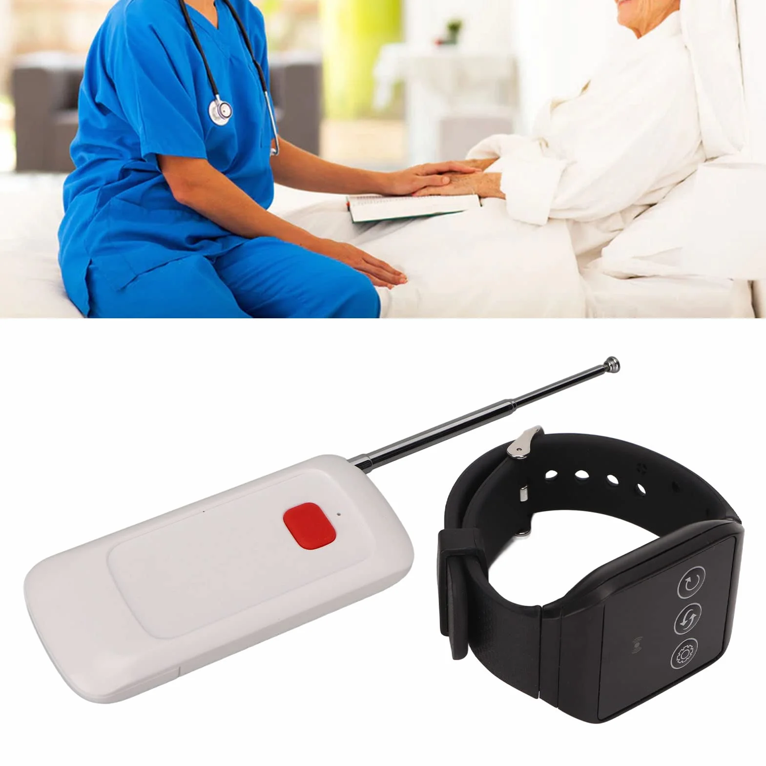 Bezprzewodowy System Przywoławczy SOS Caregiver Pager, Przycisk Paniki z Smyczą i Odbiornik
