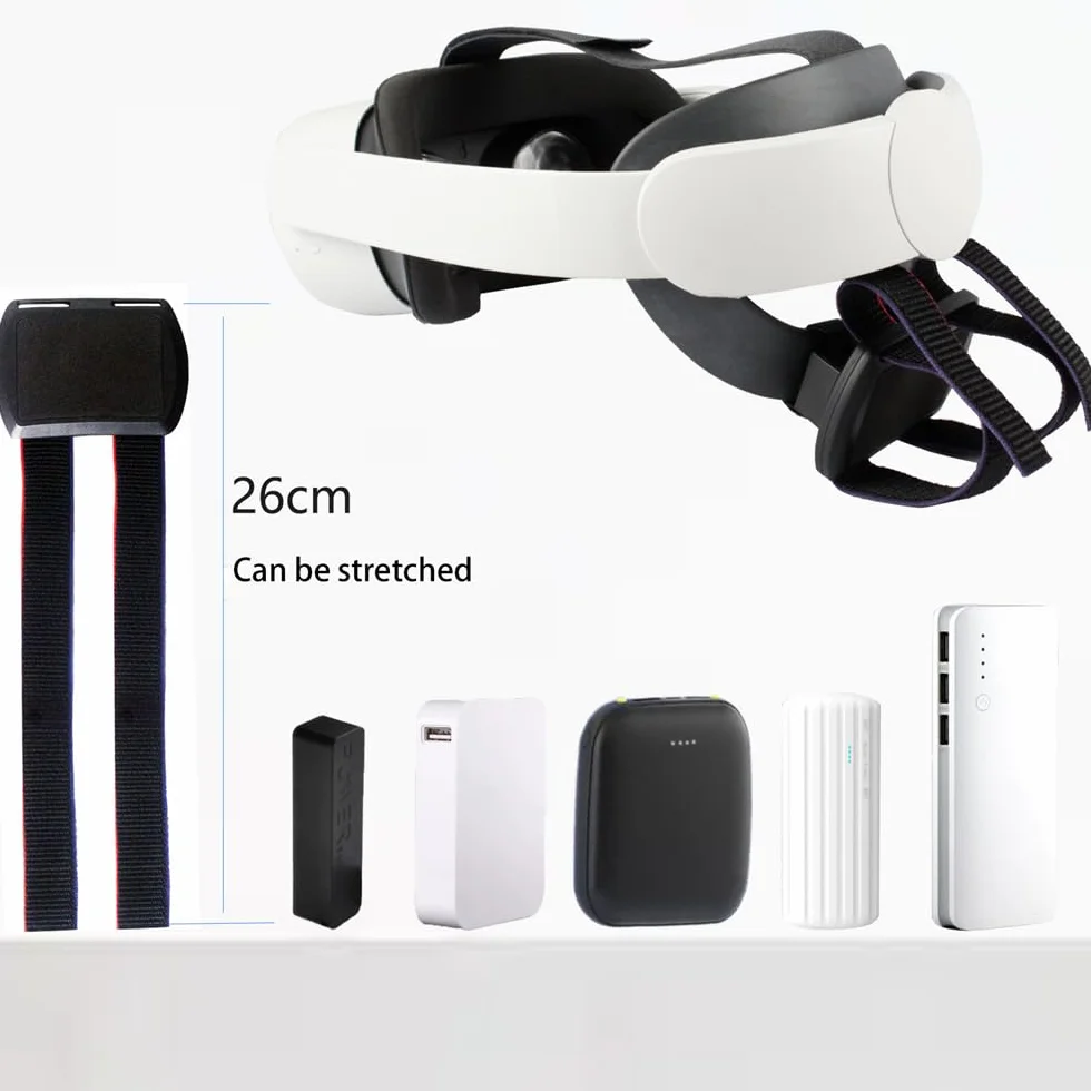 Pasek akumulatorowy VR do Meta Quest 3, zewnętrzny mobilny pasek mocujący do Meta Quest 3, kabel do ładowania zestawu słuchawkowego VR i power bank, zestaw klipsów mocujących, uchwyt, akcesoria do