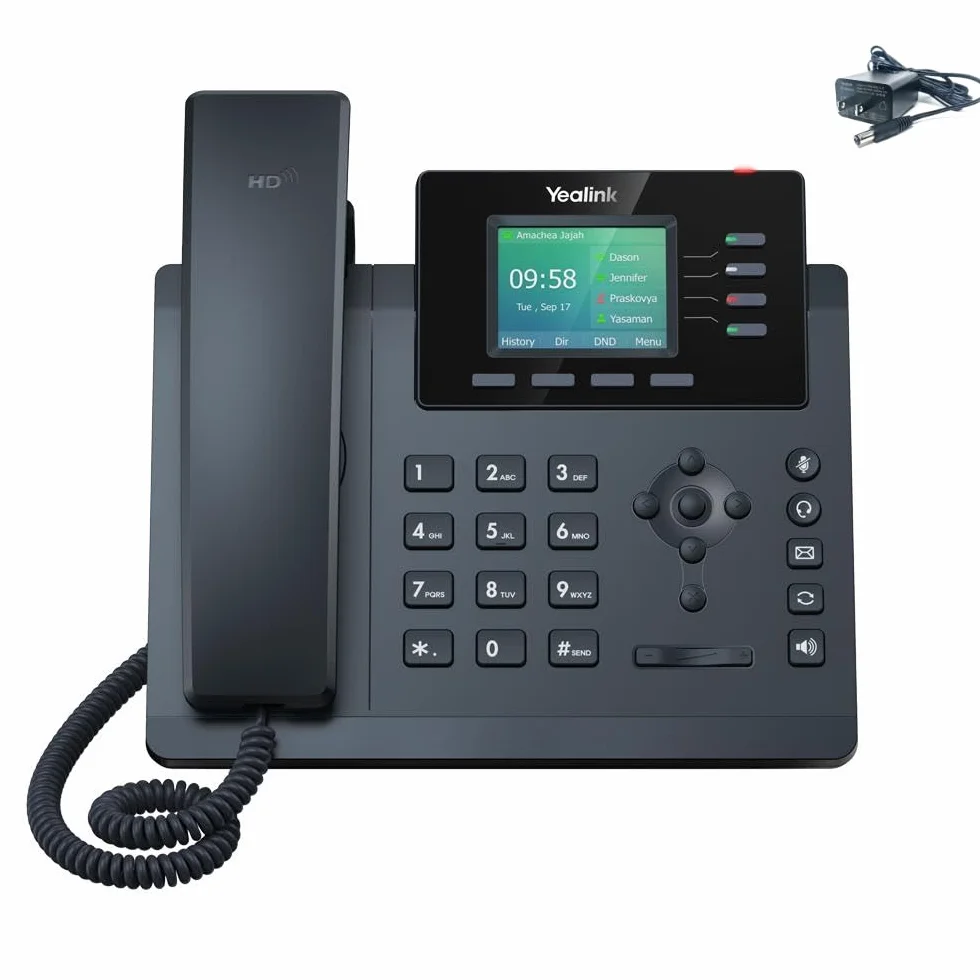 Yealink SIP-T34W WiFi IP Phone - Zasilacz sieciowy w zestawie - 4 koraliki VoIP. 2,4-calowy kolorowy wyświetlacz Gigabit Ethernet, 802.3af PoE, (SIP-T34W-PSU)