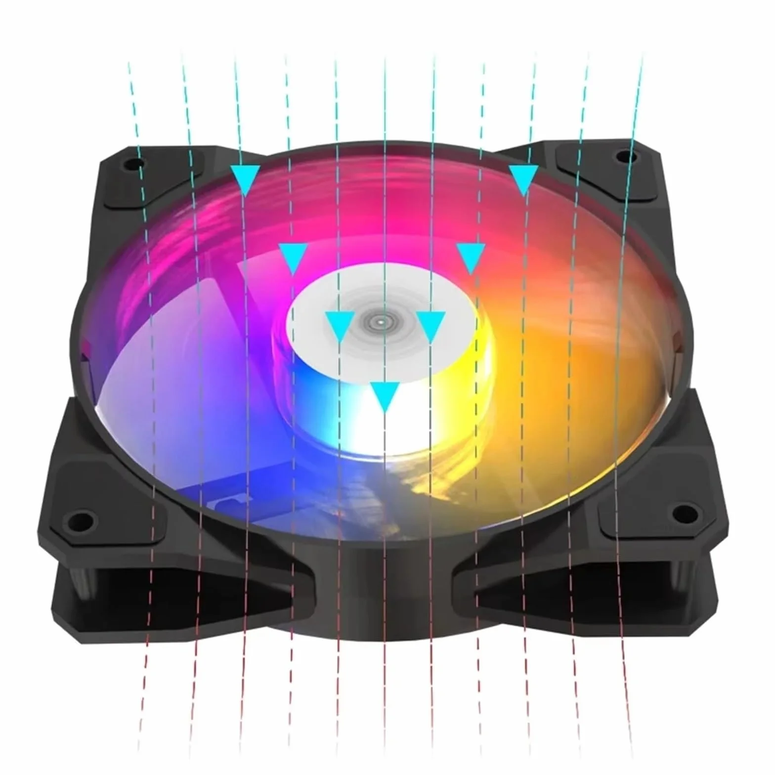 Cichy wentylator chłodzący RGB LED 120 mm 12 V 4 piny do komputera chłodzącego ciecz gry z efektem tęczowego światła o wysokiej wydajności. (BLACK)