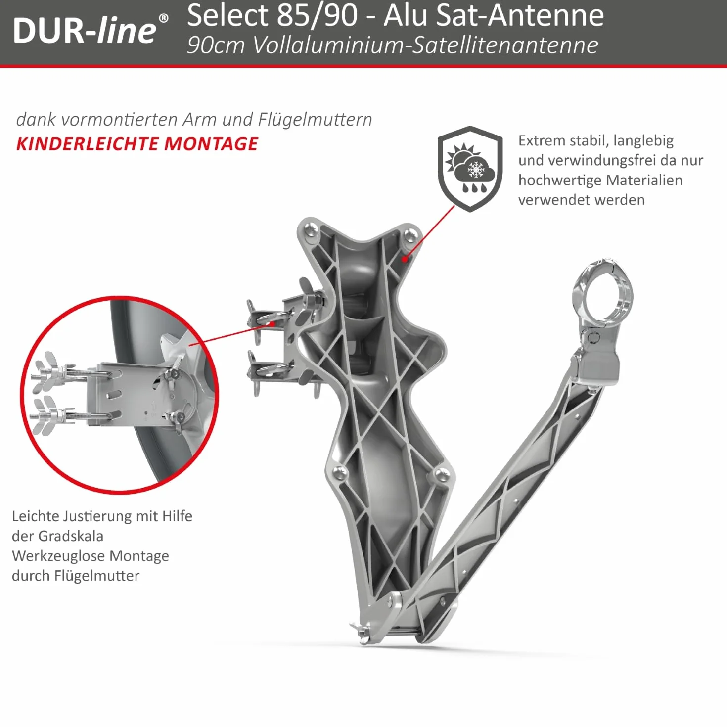 DUR-line Select Aluminiowa antena satelitarna, 85 cm x 90 cm, antracytowa
